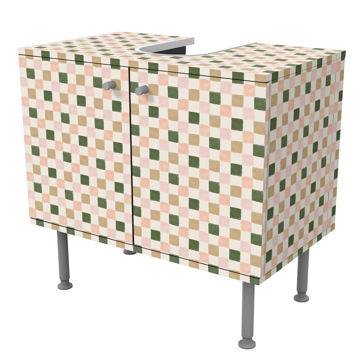WASCHBECKENUNTERSCHRANK Retro Schachmuster Rose Dunkelgrün 60/55/35 cm - Grün, Holzwerkstoff (60/55/35cm) - Bilderwelten