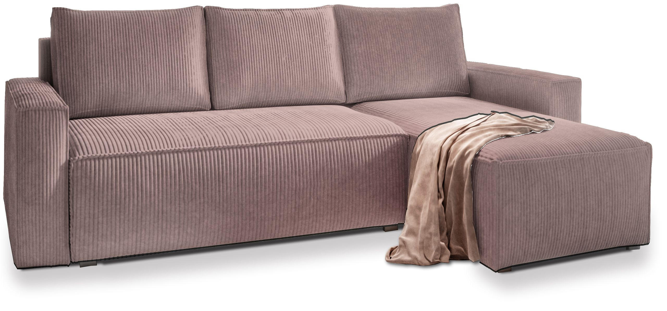 ECKSOFA POTARO Lila Kordstoff mit Schlaffunktion - Lila, Holz (232/140cm) - MASSENO