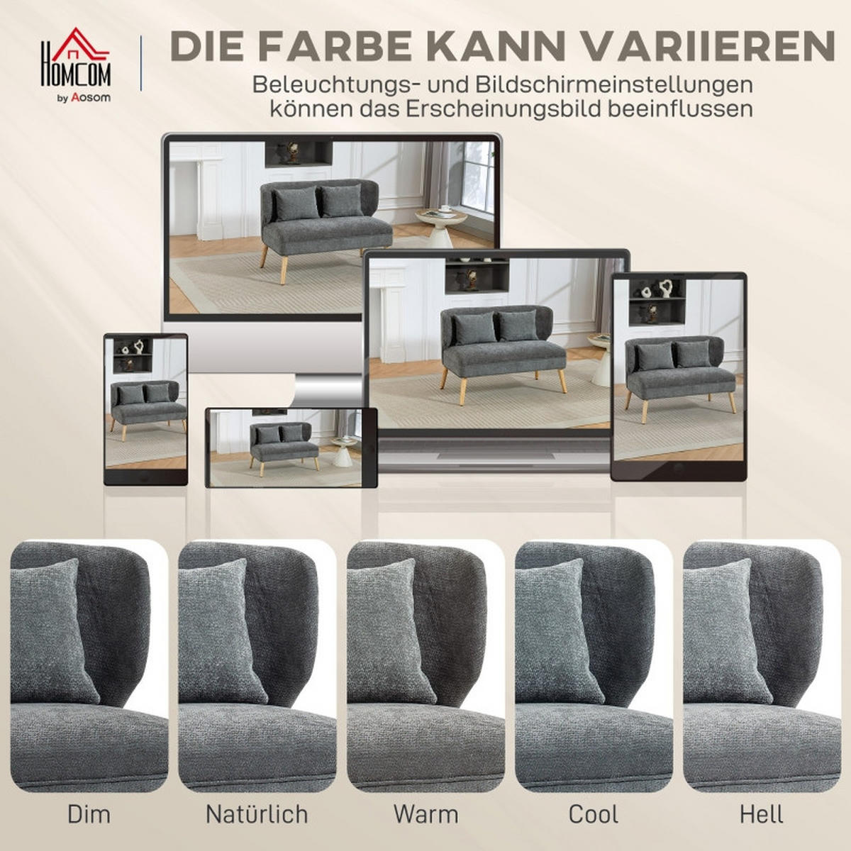 2-SITZER-SOFA aus Kautschukholz 117x65x78,5 cm in Grau mit Chenille-Bezug - Grau, Textil (65/78.5/117cm) - Modfu