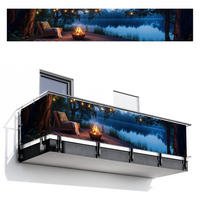 BALKON-SICHTSCHUTZ Lagerfeuer - See - Abendlicht - Dunkelblau, Kunststoff (500/90cm) - MuchoWow