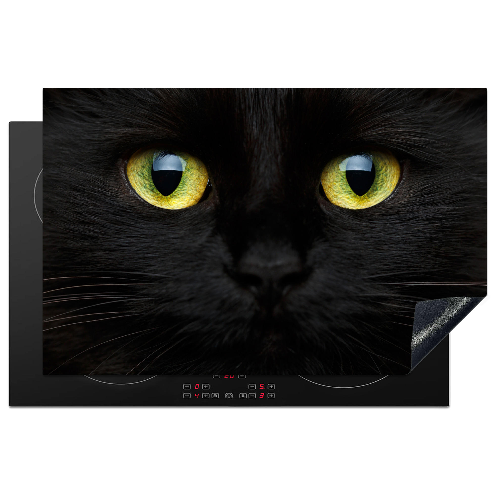 HERDABDECKPLATTE Katze - Augen - Gelb - Schwarz Induktionsmatte 81x52 cm - Schwarz, Kunststoff (81/52/0.2cm) - MuchoWow