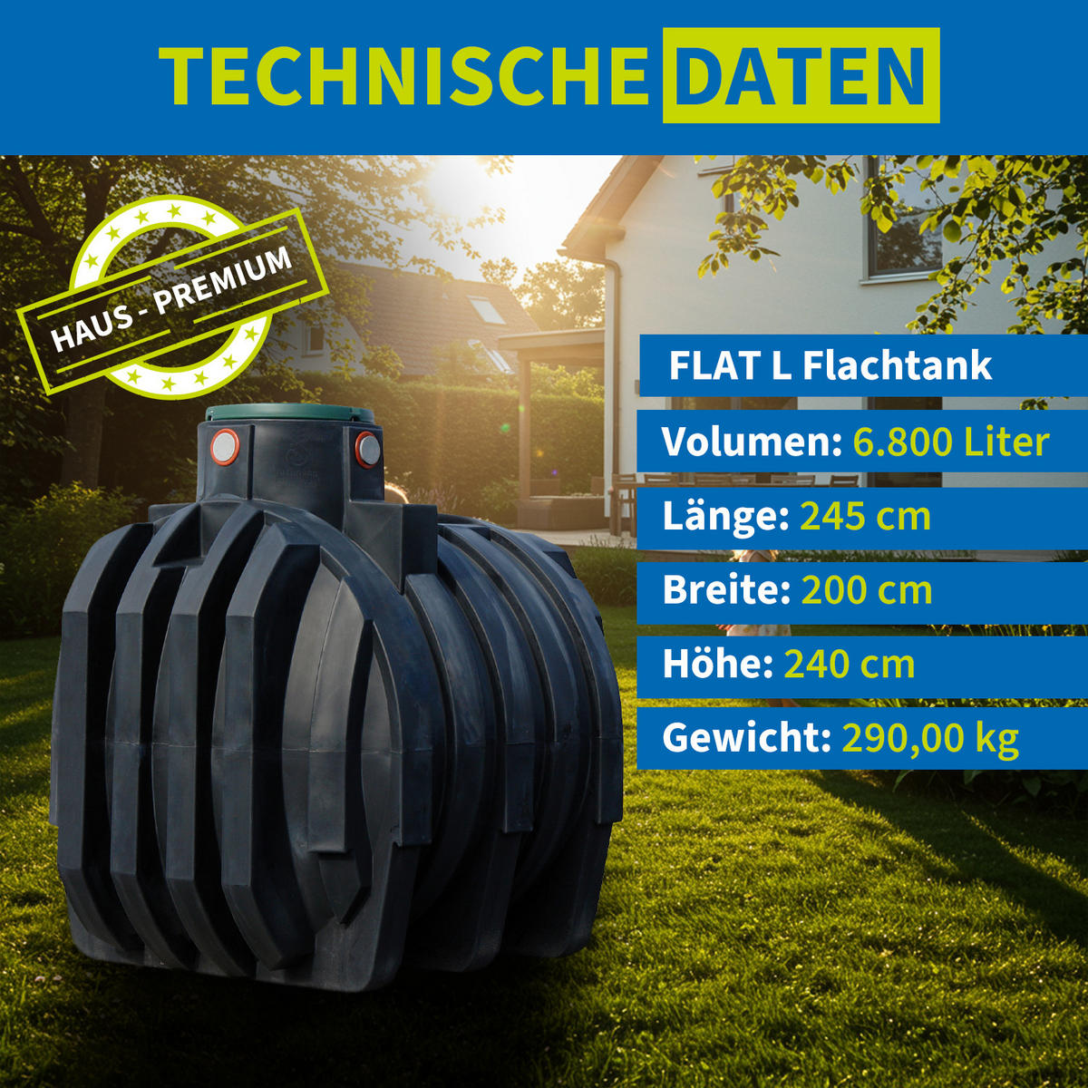 RETENTIONSZISTERNE Plus 6800 L inkl. Tankabdeckung - Schwarz, Kunststoff (200/240/245cm) - 4rain