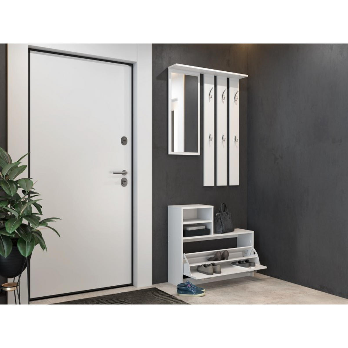GARDEROBE set de mobilier pentru hol cu oglindă, alb, 85/180/24 - alb, compozit lemnos (85/180/24cm) - RAUMHIRSCH FURNITURE