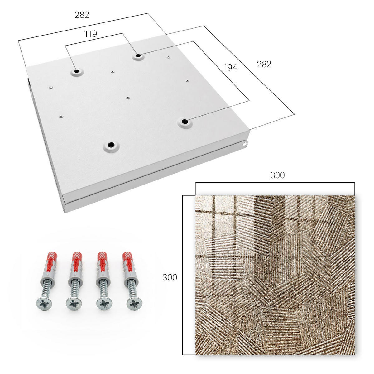 SCHLÜSSELBOX Weiß 30x30 cm – Türöffnung nach rechts - Geometrisches Muster - Beige, Metall (30/30/5cm) - TULUP