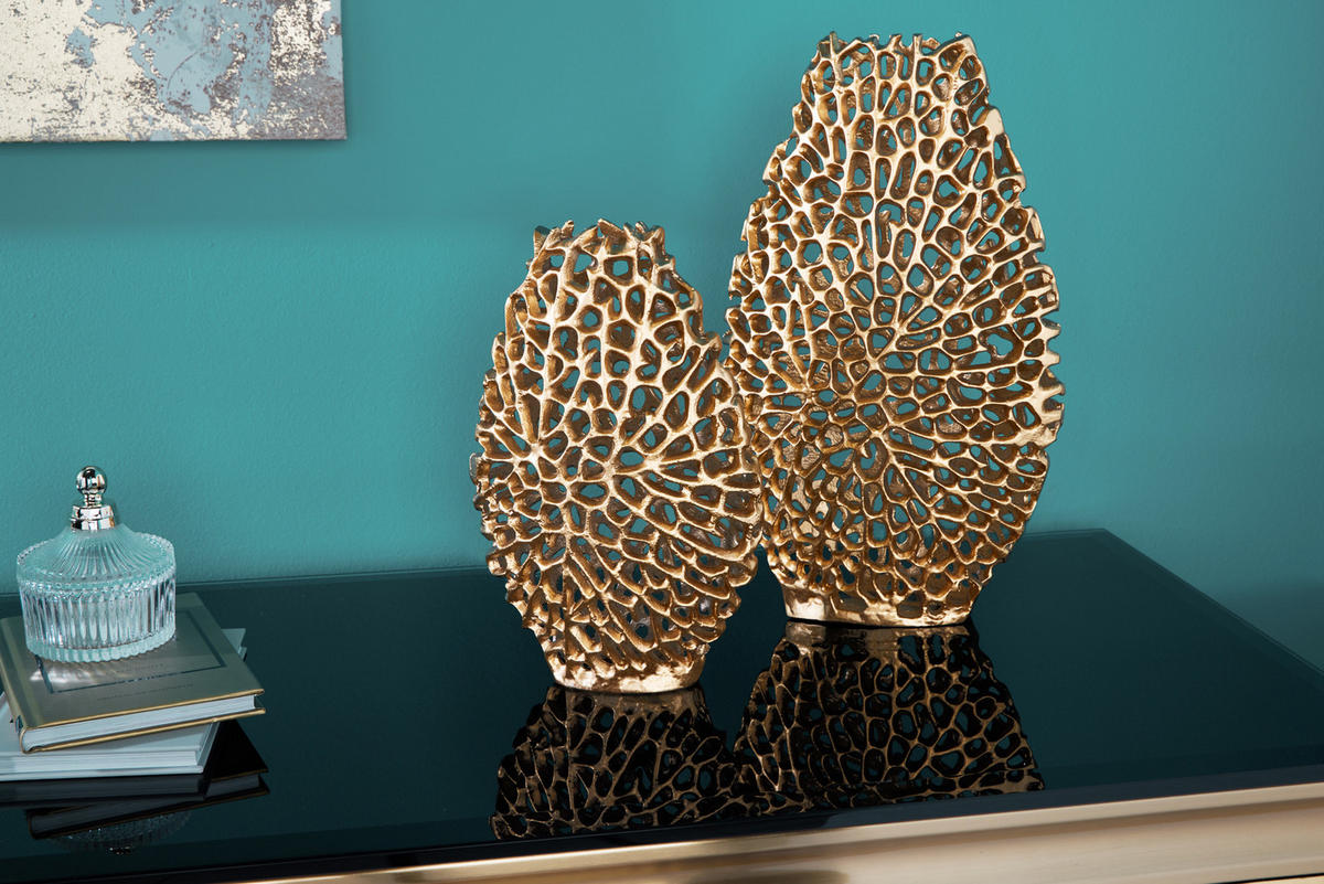 DEKOVASE ABSTRACT LEAF Metall Gold 40 cm 2er Set - Goldfarben, Metall (40cm) - riess-ambiente