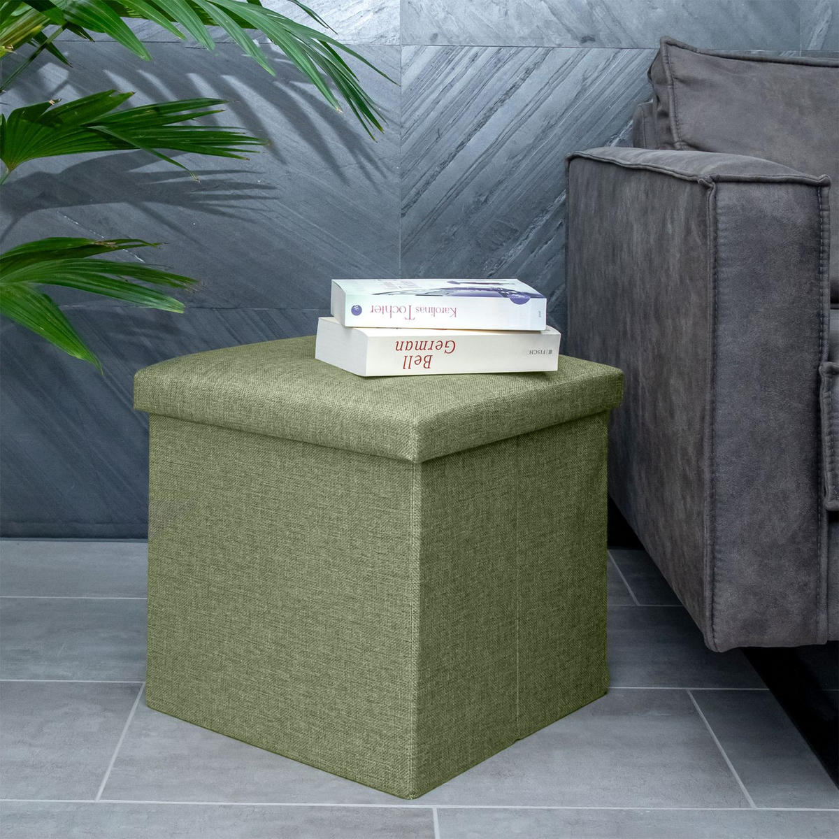 SITZBOX mit Stauraum 30/30/30 cm (Grün) - Hellgrün, Textil (38/38/38cm) - Intirilife