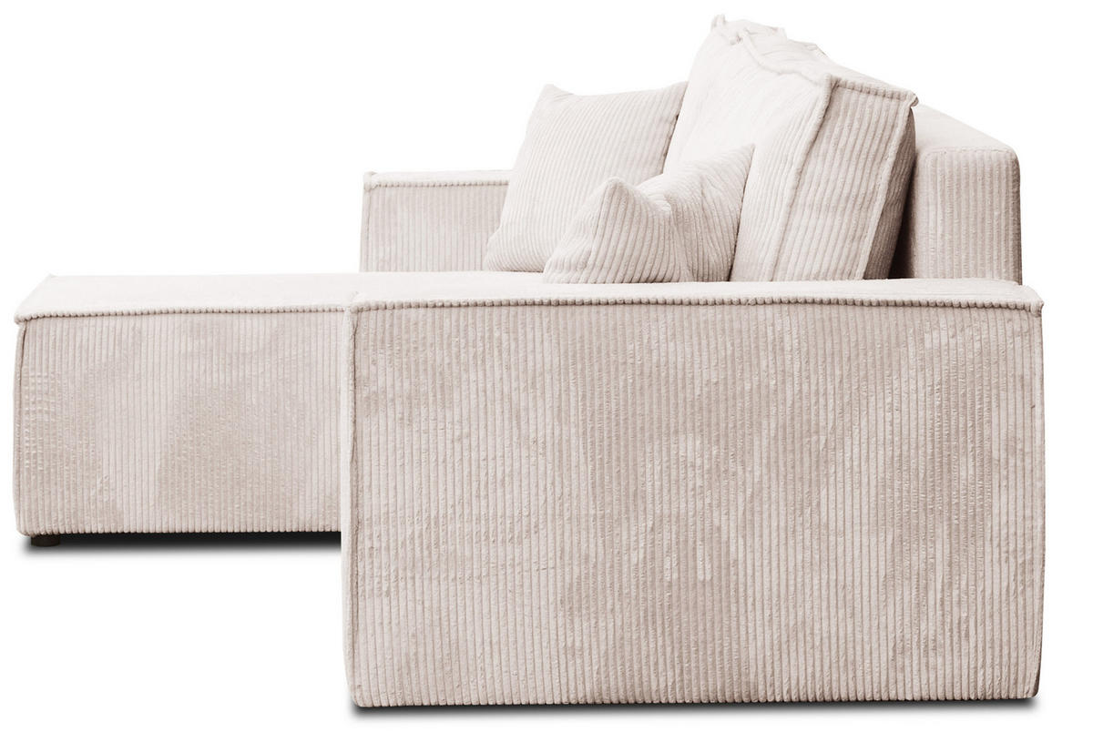 ECKSOFA Hugo L in L-Form mit Schlaffunktion und Bettkasten, Farbe: Beige, Cordstoff, Ottomane Unsiversal - Beige, Textil (244/145cm) - VENASI MÖBEL
