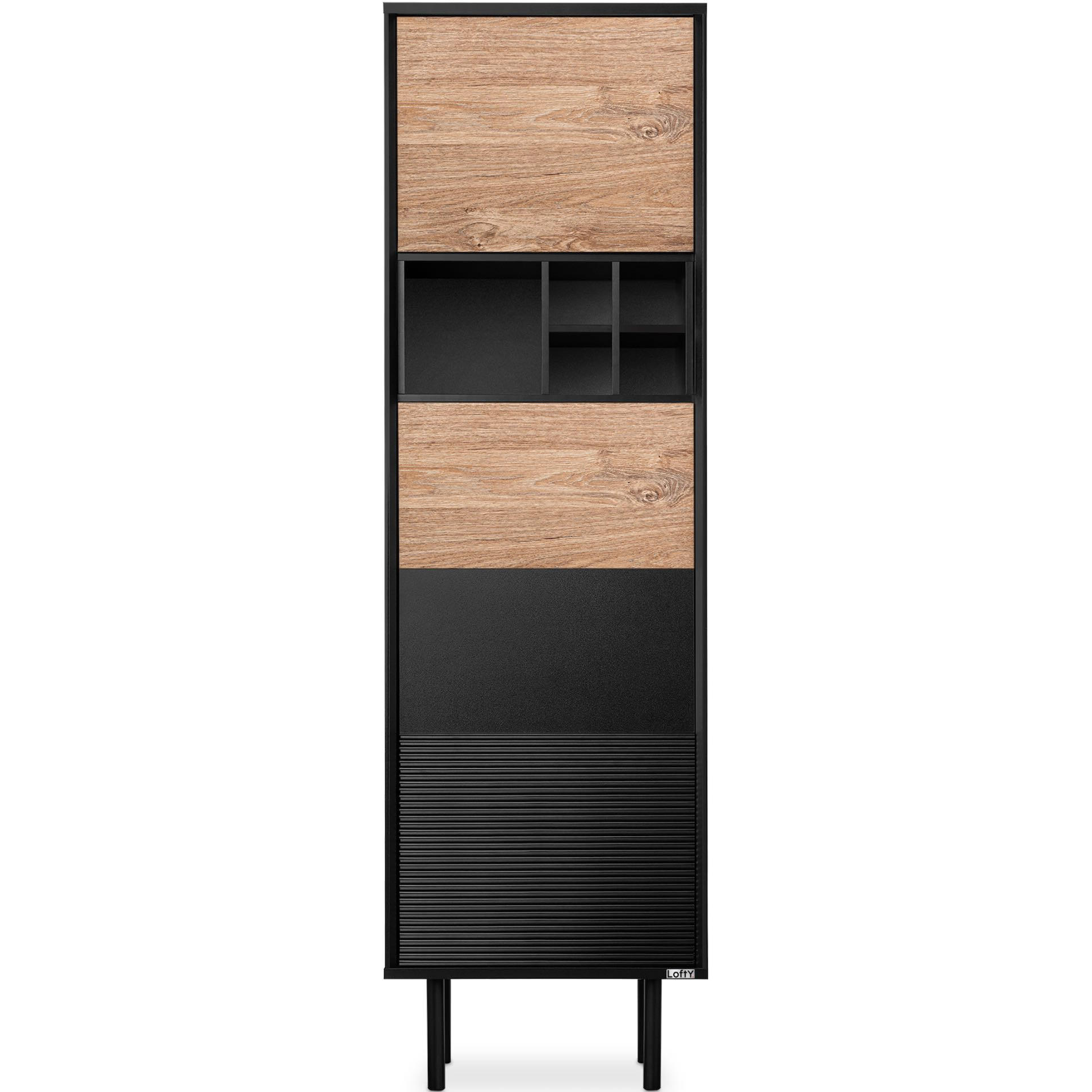 REGAL LOFTY Kreuzeinlage, schwarz / Eiche natur - Eichefarben/Schwarz, Holzwerkstoff (52/174/41cm) - KONSIMO®