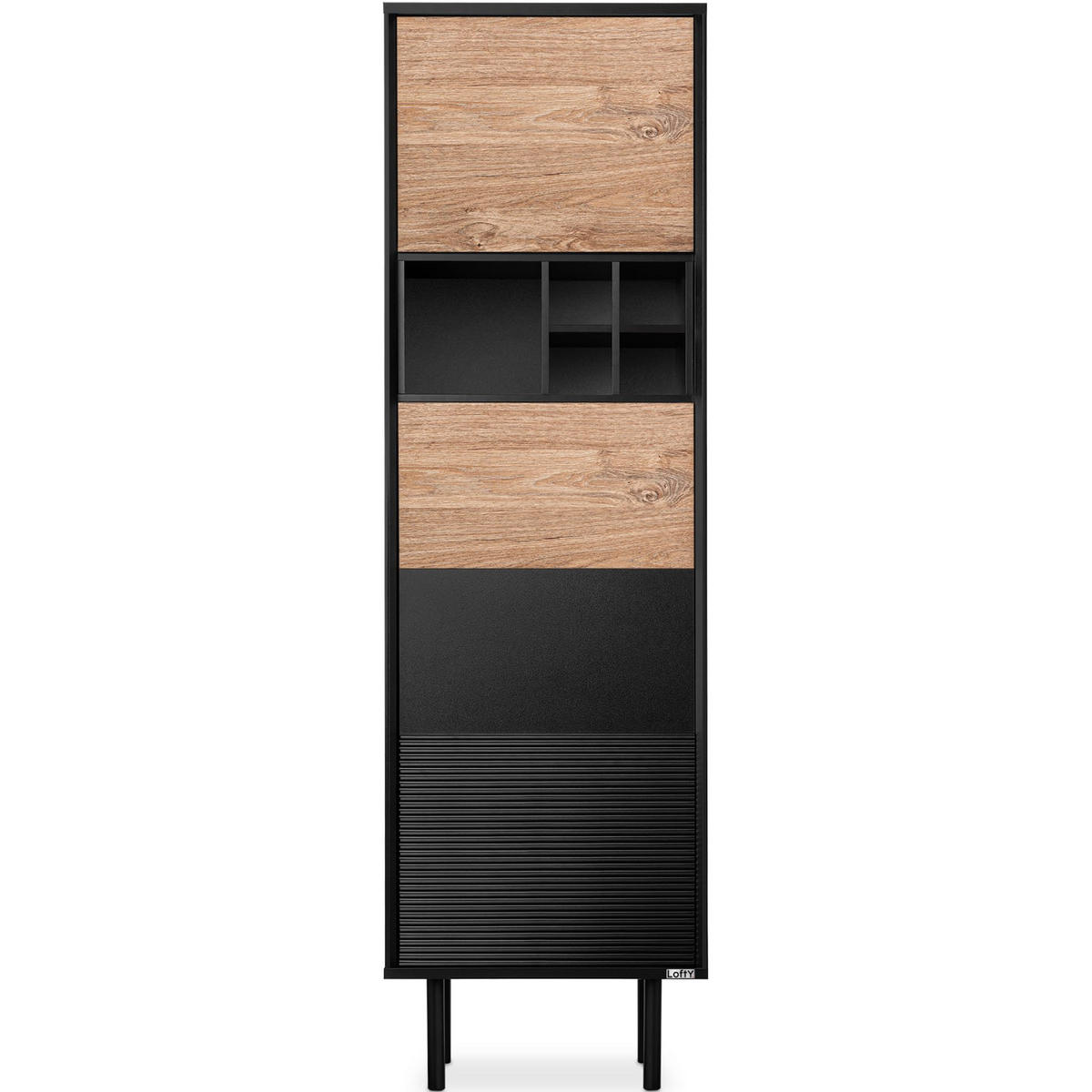 REGAL LOFTY Kreuzeinlage, schwarz / Eiche natur - Eichefarben/Schwarz, Holzwerkstoff (52/174/41cm) - KONSIMO®