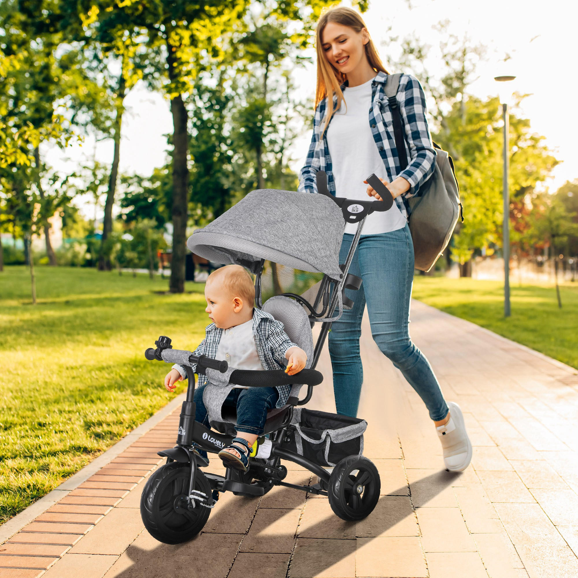 KINDERDREIRAD, Grau, Metall+ Kunststoff - Grau, Metall (95/50/106cm) - HOMCOM