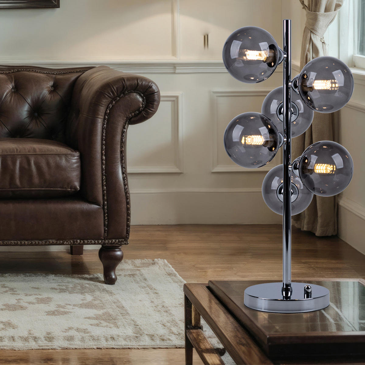 TISCHLEUCHTE Metall Glas Chrom rauch - Silberfarben, Glas (23/23/52cm)