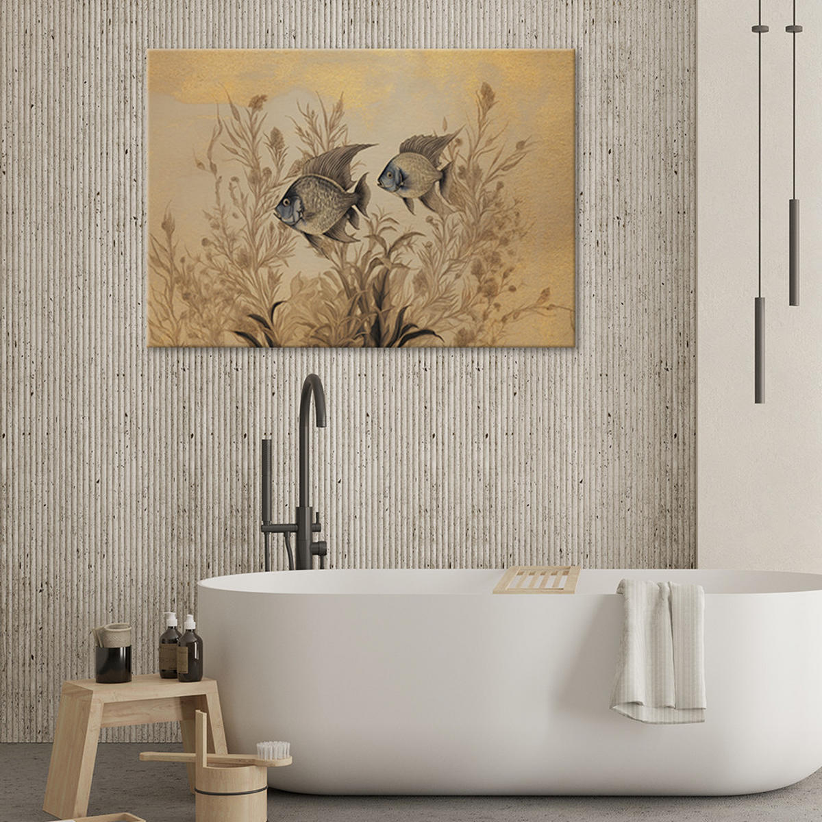 LEINWANDBILD Schlafzimmer Fischschleier Boho - Beige, Textil (60/40cm) - Feeby