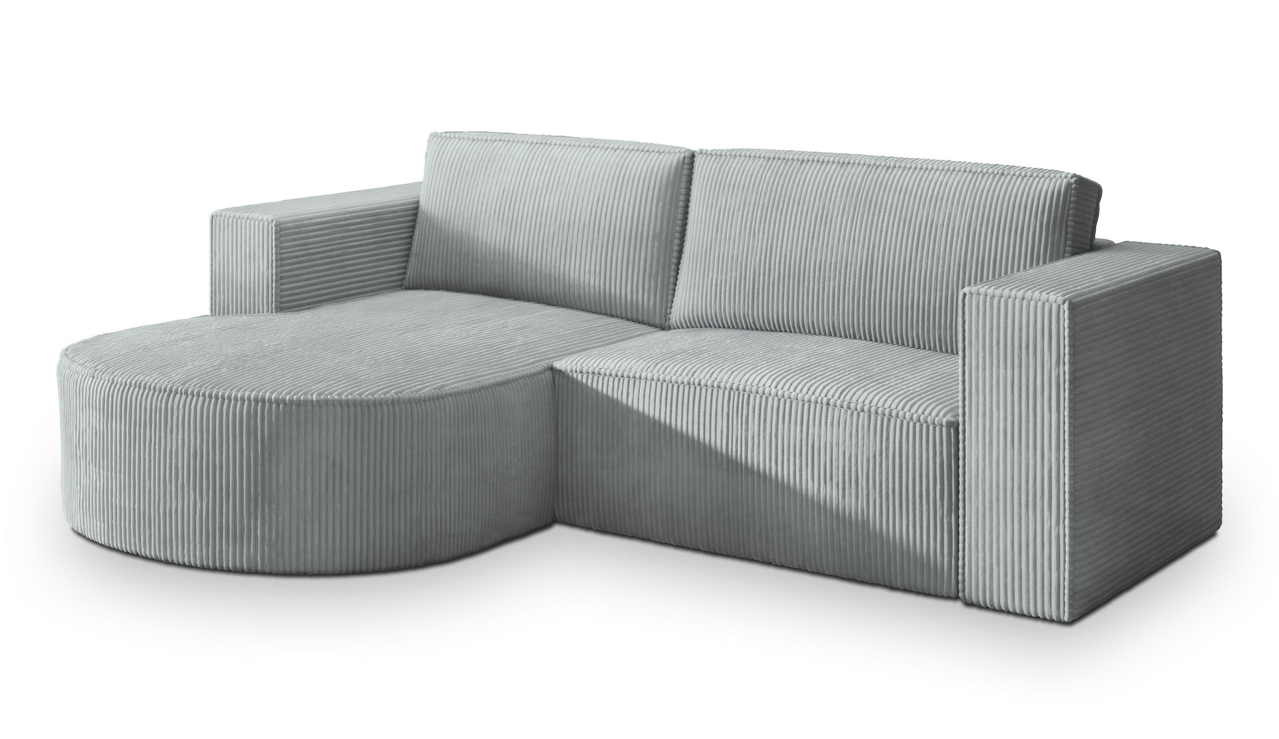 ECKSOFA SORELA P L-S Hellgrau Kordstoff mit Schlaffunktion - Hellgrau, Holz (263/174cm) - MASSENO