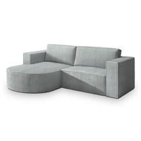 ECKSOFA SORELA P L-S Hellgrau Kordstoff mit Schlaffunktion - Hellgrau, Holz (263/174cm) - MASSENO