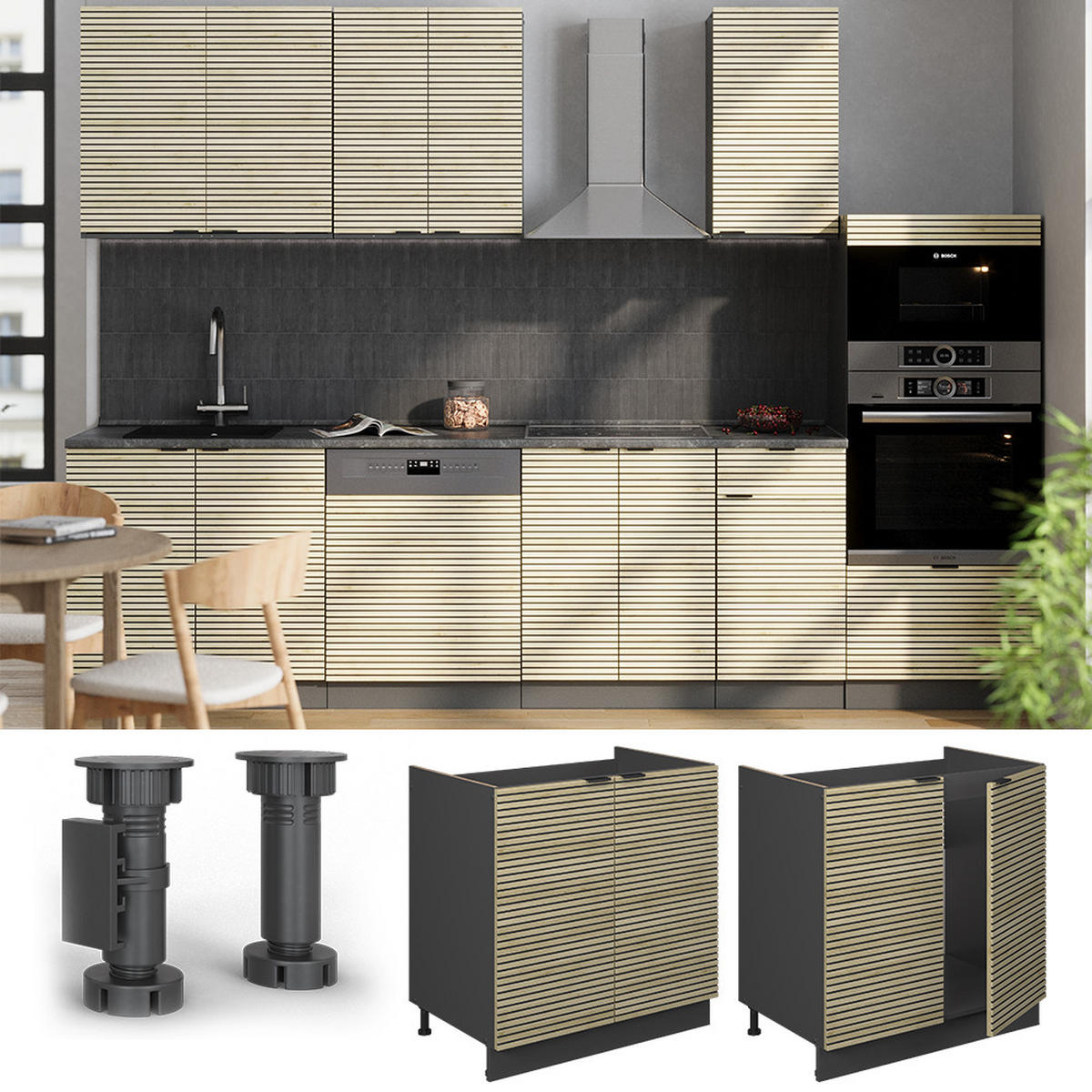 SKŘÍŇKA POD DŘEZ Fame-Line Dubový panel - antracitová/barva dubu, kompozitní dřevo (80/82/60cm) - Vicco