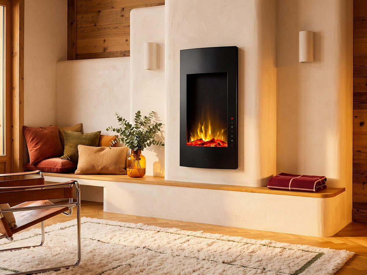 KAMIN - 40.8 x 13 - glas - schwarz Vulcano - Schwarz, Glas (40.8/81.4/13cm) - Vente-Unique