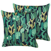 GARTENKISSEN 2er-Set Kaktusmuster grün 45/45 cm Bussana - Grün, Textil (45/45cm) - Beliani