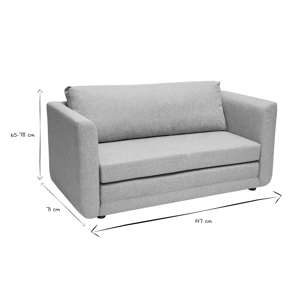 SCHLAFSOFA 2-Sitzer Hellgrauer Stoff LEON - Hellgrau, Textil (71/78/147cm) - Miliboo
