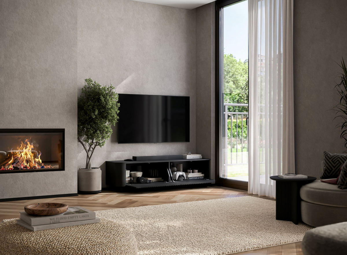 TV komoda Aurora mat crna 140 cm s postoljem - crna, drvni materijal (140/37/35cm) - Meble Lindner