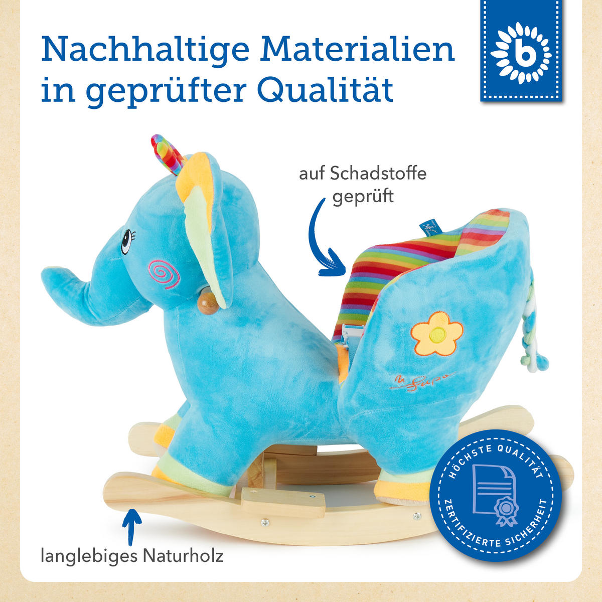 SCHAUKELTIER Plüsch Elefant Schaukelpferd - Blau, Textil (60/53/31cm) - Bieco Spielwaren