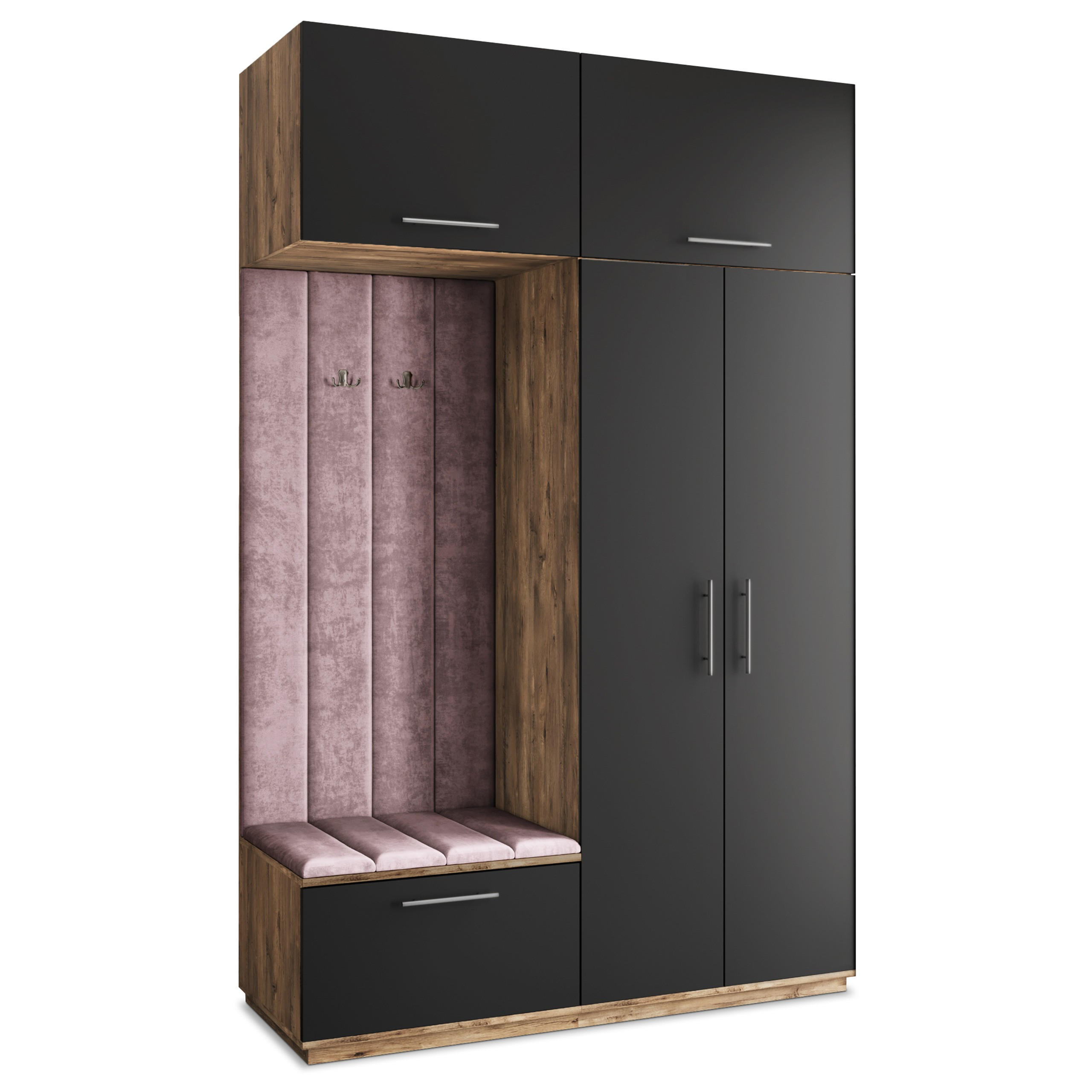 Masseno Garderobenschrank Eiche, Schwarz, Lila 150x240x60 cm