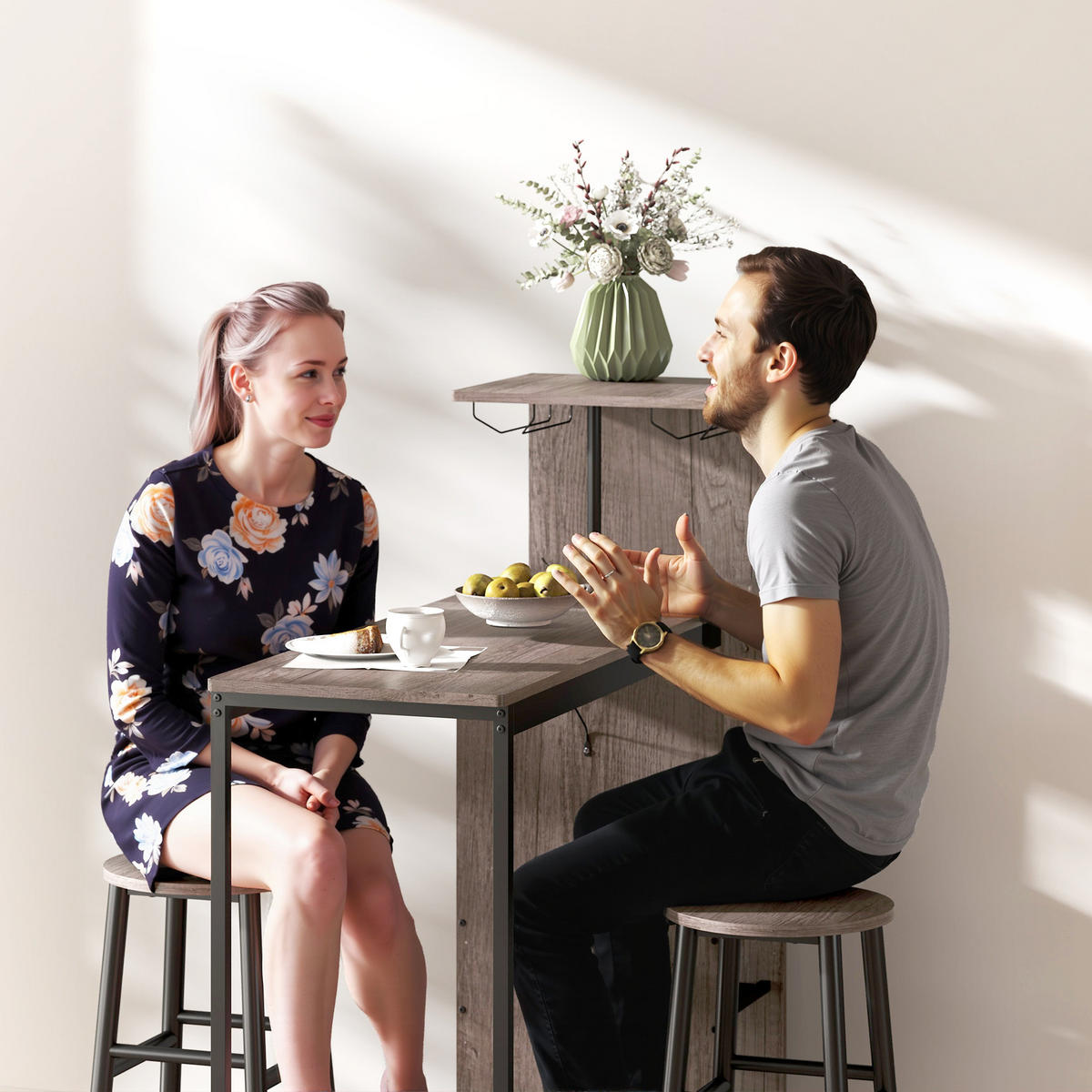BARTISCH-SET 3-tlg. DE-08001 mit Stauraum, Weinregal & Glashalter Grau - Grau, Metall (40/122/121.5cm) - ComfortXL
