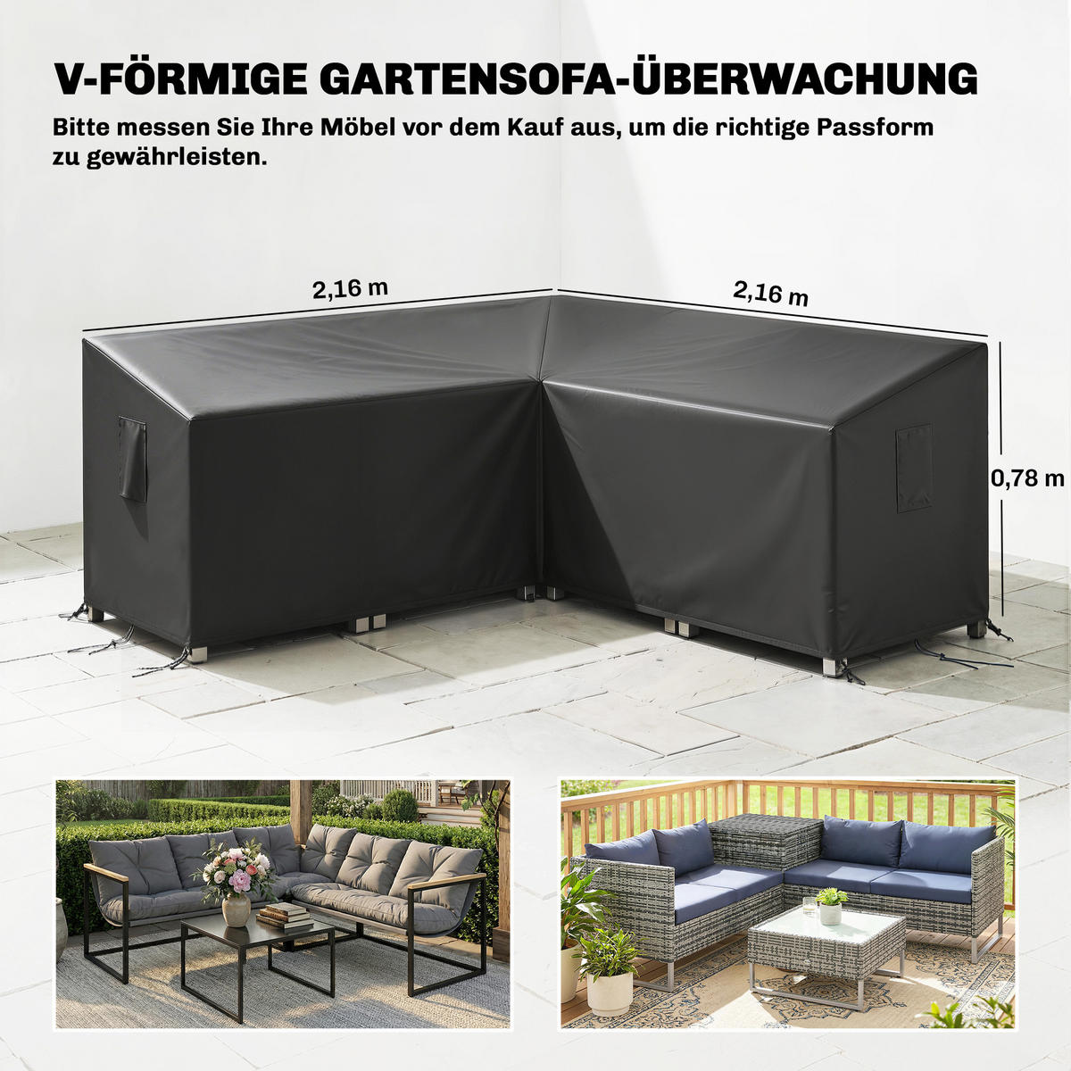 GARTENMÖBEL-ABDECKUNG 420D-Oxford-Gewebe Schwarz - Schwarz, Textil (216/78/216cm) - Outsunny