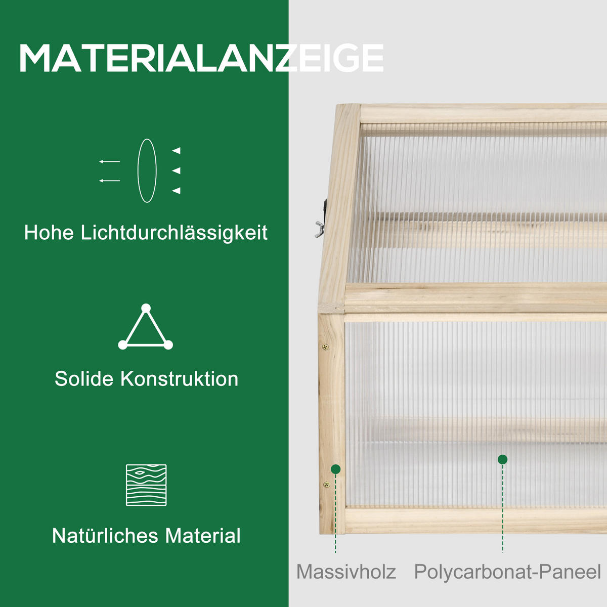 FRÜHBEET aus Holz 90 x 52 x 49,5 cm - Naturfarben, Holz (52/49.5/90cm) - Outsunny