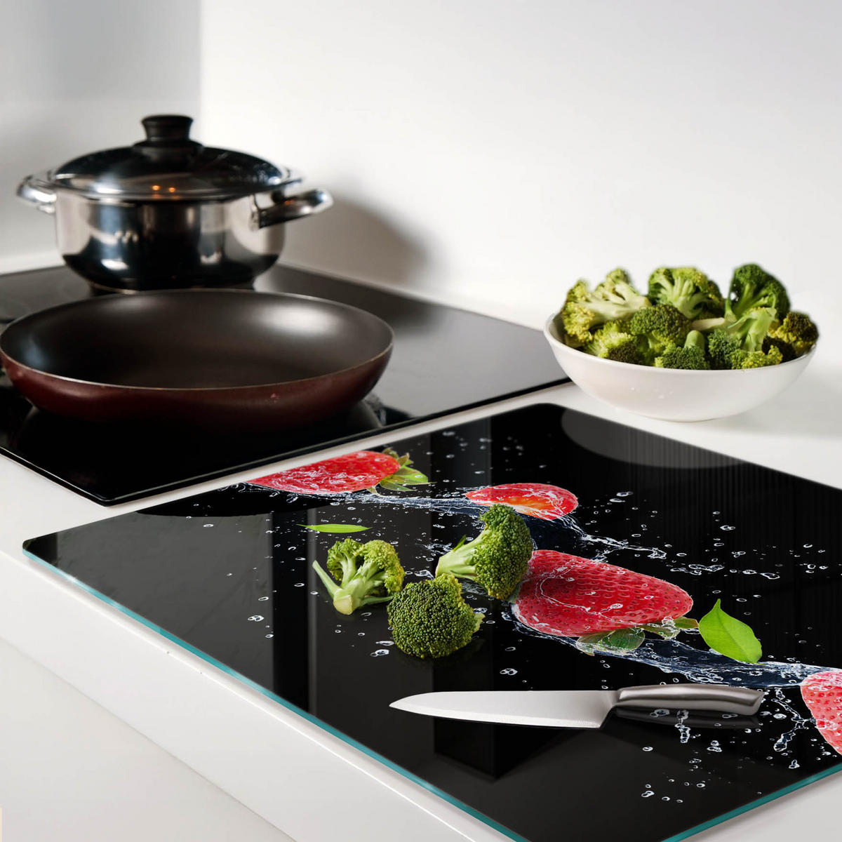 GLASPLATTE 60x52 cm Erdbeeren und Wasser - Rot, Glas (60/0.4/52cm) - TULUP