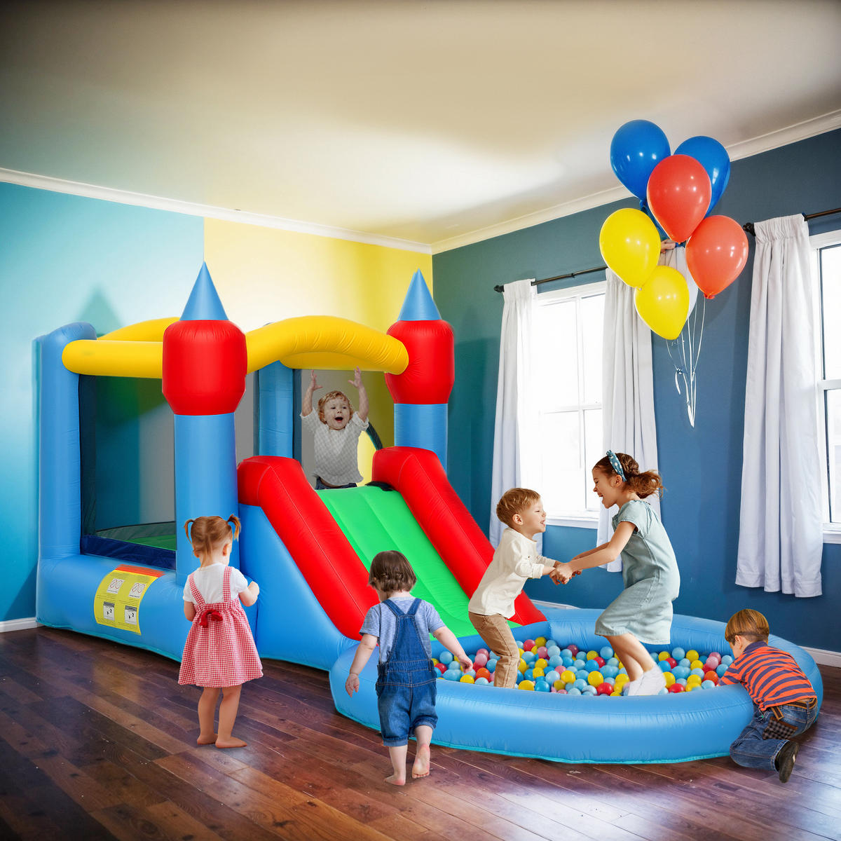 HÜPFBURG DE-18563 4-in-1 mit Rutsche, Basketballkorb & Bällebad - Multicolor, Kunststoff (415/205/190cm) - ComfortXL