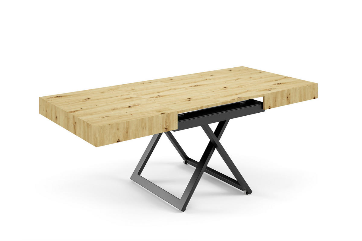 COUCHTISCH SANNA U - Schwarz/Eiche Artisan, Holzwerkstoff/Metall (80/120/27cm) - Meblini