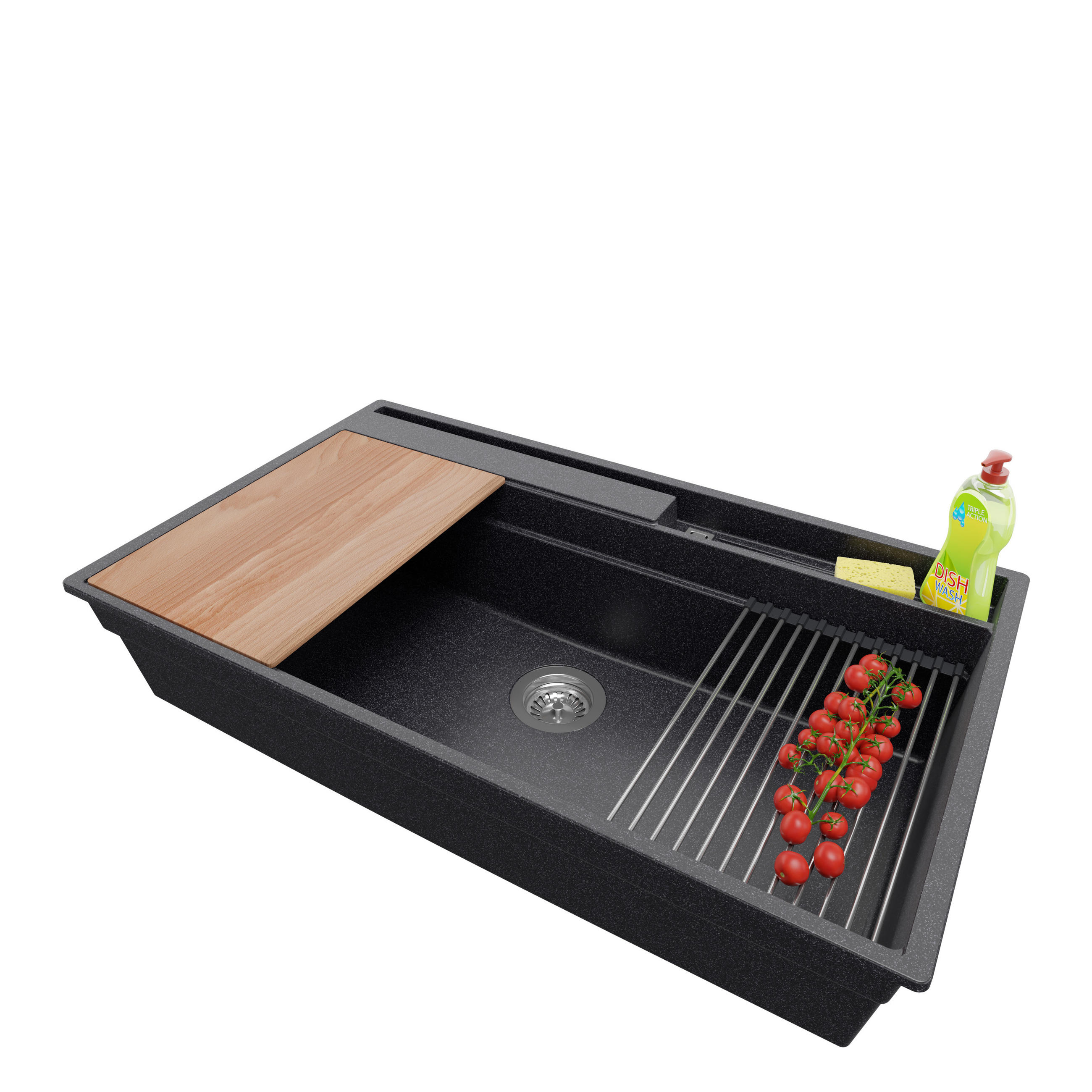 SPÜLBECKEN Oslo Pocket, 2-er set Anthrazit 88/53 cm 1 Becken + Ablauf-Set + Küchenzubehörset ab 90er Unterschrank - Chromfarben/Anthrazit, Kunststoff (88/20/53cm) - Primagran