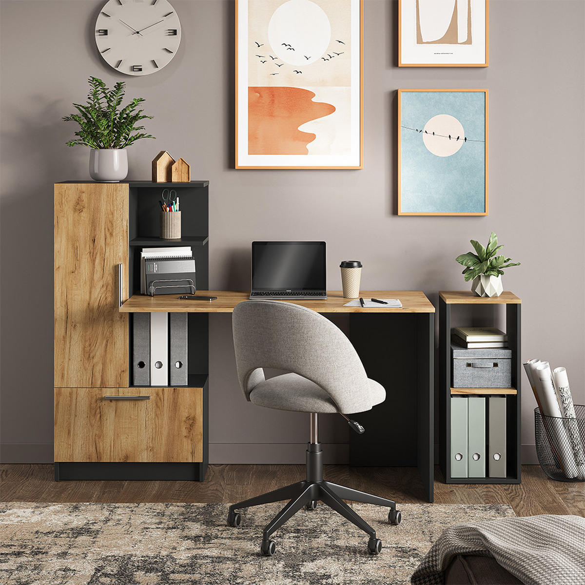 BÜCHERREGAL Tomy Anthrazit/Goldkraft Eiche 30 x 74 cm mit 2 offenen Fächern - Honigeiche/Anthrazit, Holzwerkstoff (30/74/30cm) - Vicco