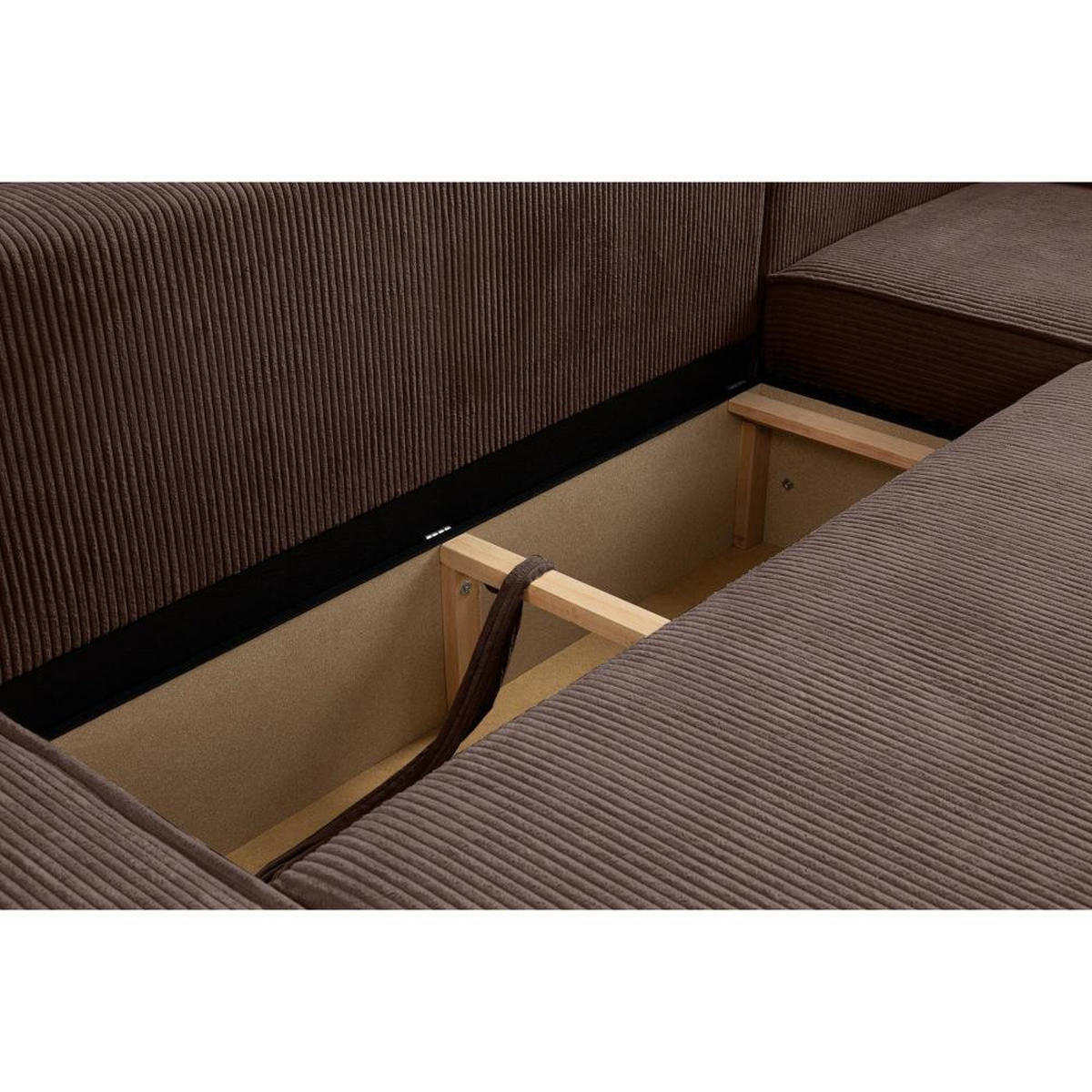 WOHNLANDSCHAFT Hektor U mit Schlaffunktion braun - Schwarz/Braun, Kunststoff/Textil (377/94/152cm) - Beautysofa