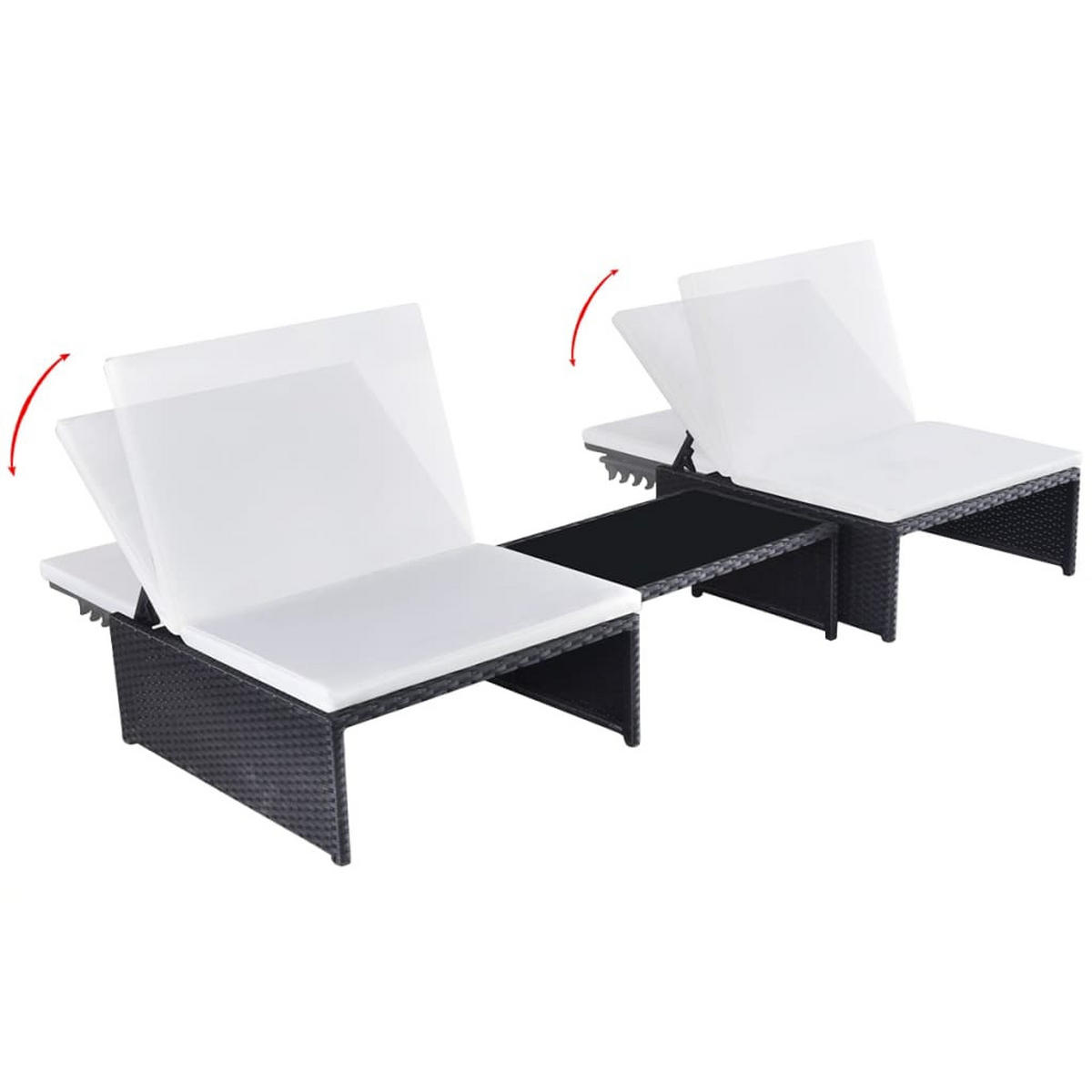 OUTDOOR-LEHNSTÜHLE 2 Stk. mit Tisch Schwarz Poly-Rattan - Schwarz, Holz (65/69/190cm) - furnicato