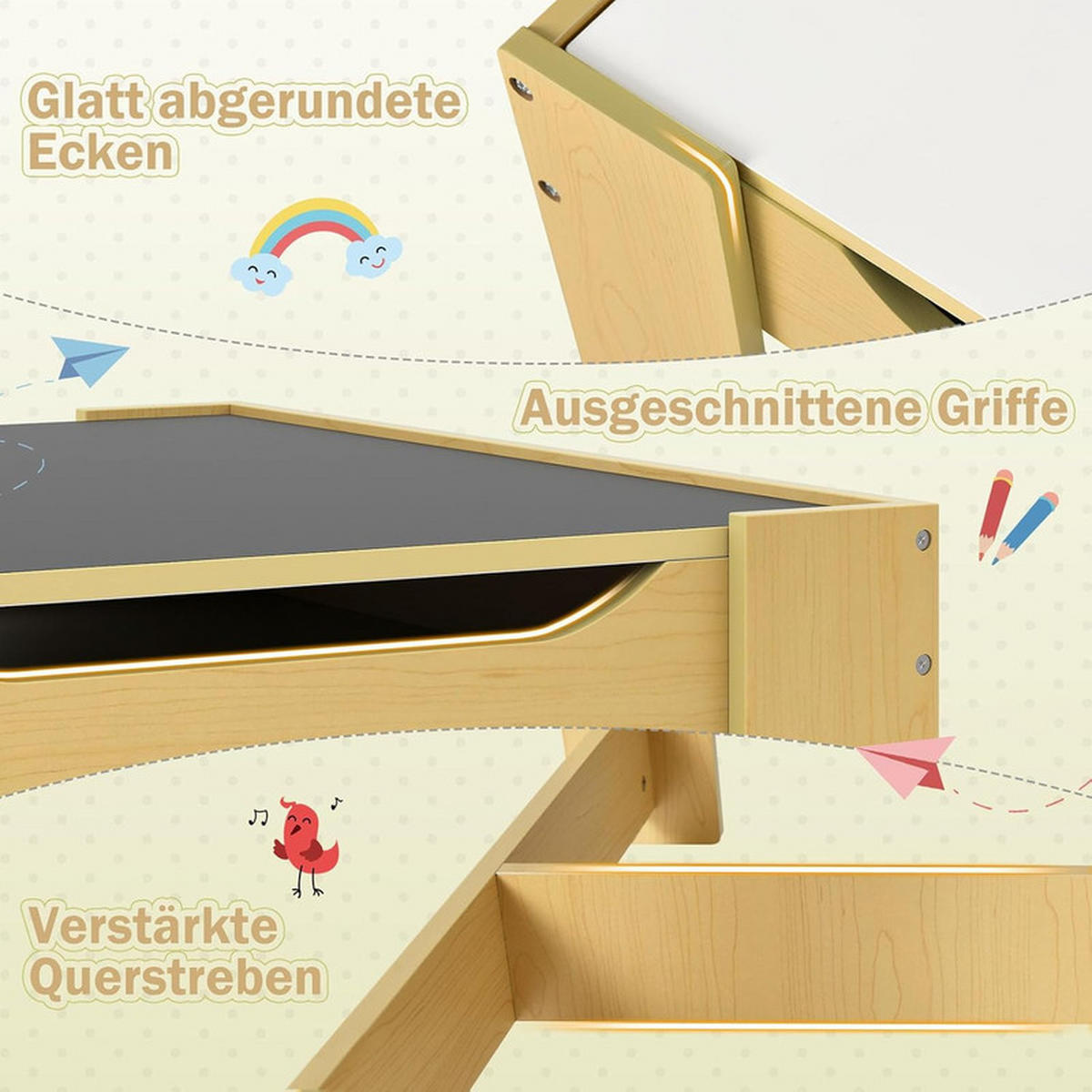 KINDERSITZ‑SET mit Stuhl grün(3-tlg) - Grün, Holzwerkstoff (62/48/62cm) - COSTWAY