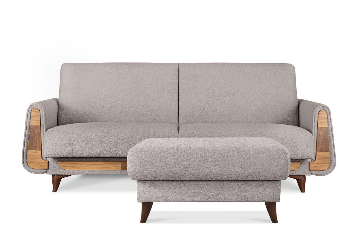 HOCKER GUSTAVO Bouclé, Grau - Grau, Holz/Holzwerkstoff (92/49/92cm) - KONSIMO®