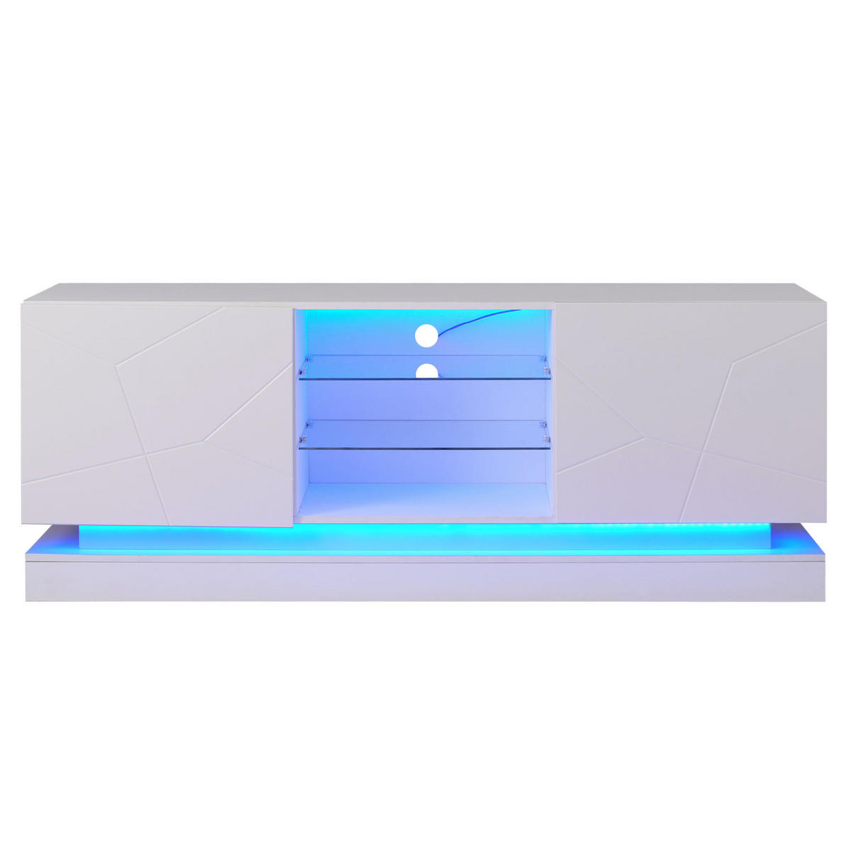 TV-LOWBOARD 160/38,5/60 cm in Weiß mit Glasablage und Kabelmanagement - Weiß, Holzwerkstoff (160/60/38.5cm) - Flora Grace