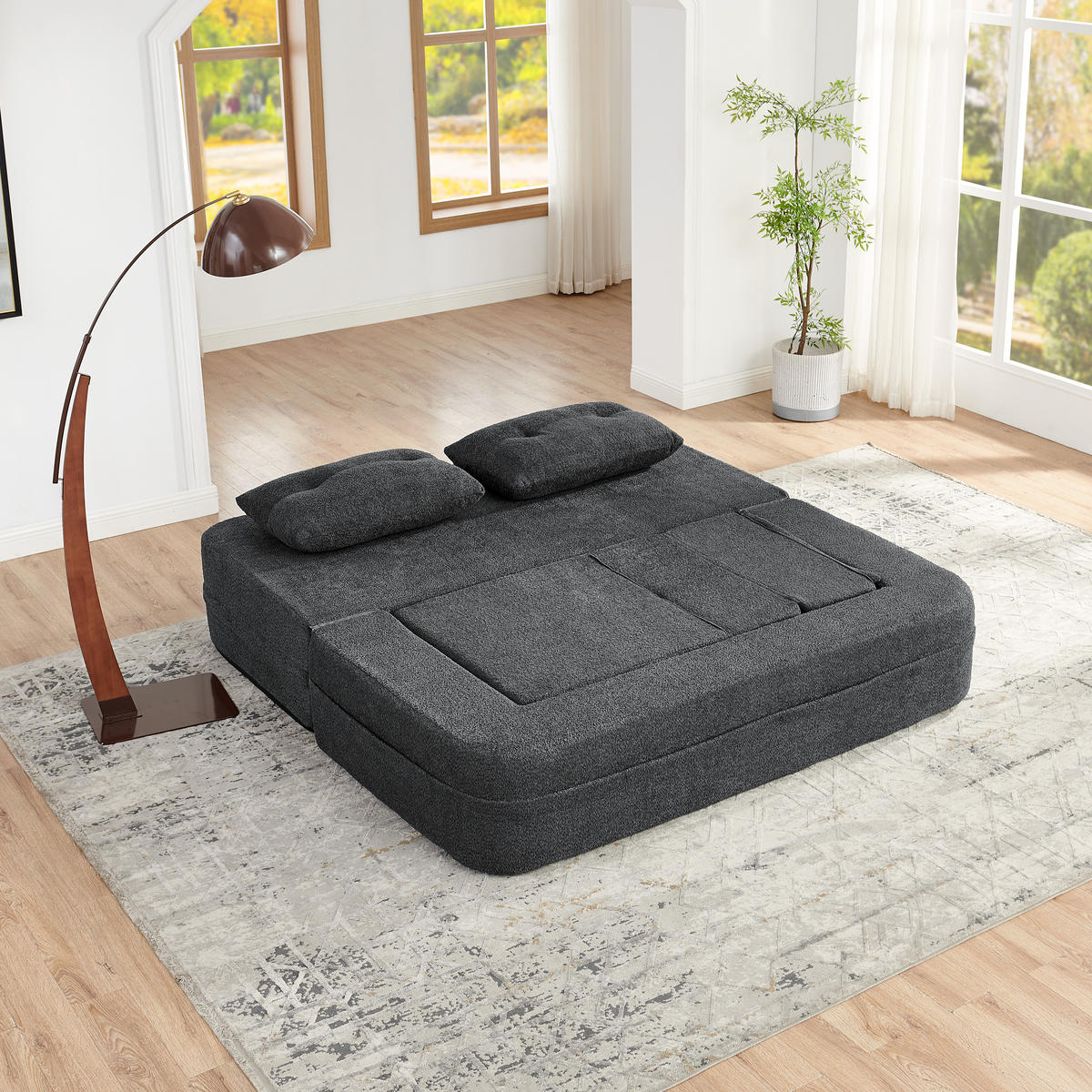 SITZGARNITUR DE-35041 2-in-1 mit Schlaffunktion Dunkelgrau - Dunkelgrau, Textil (194/39/199cm) - ComfortXL