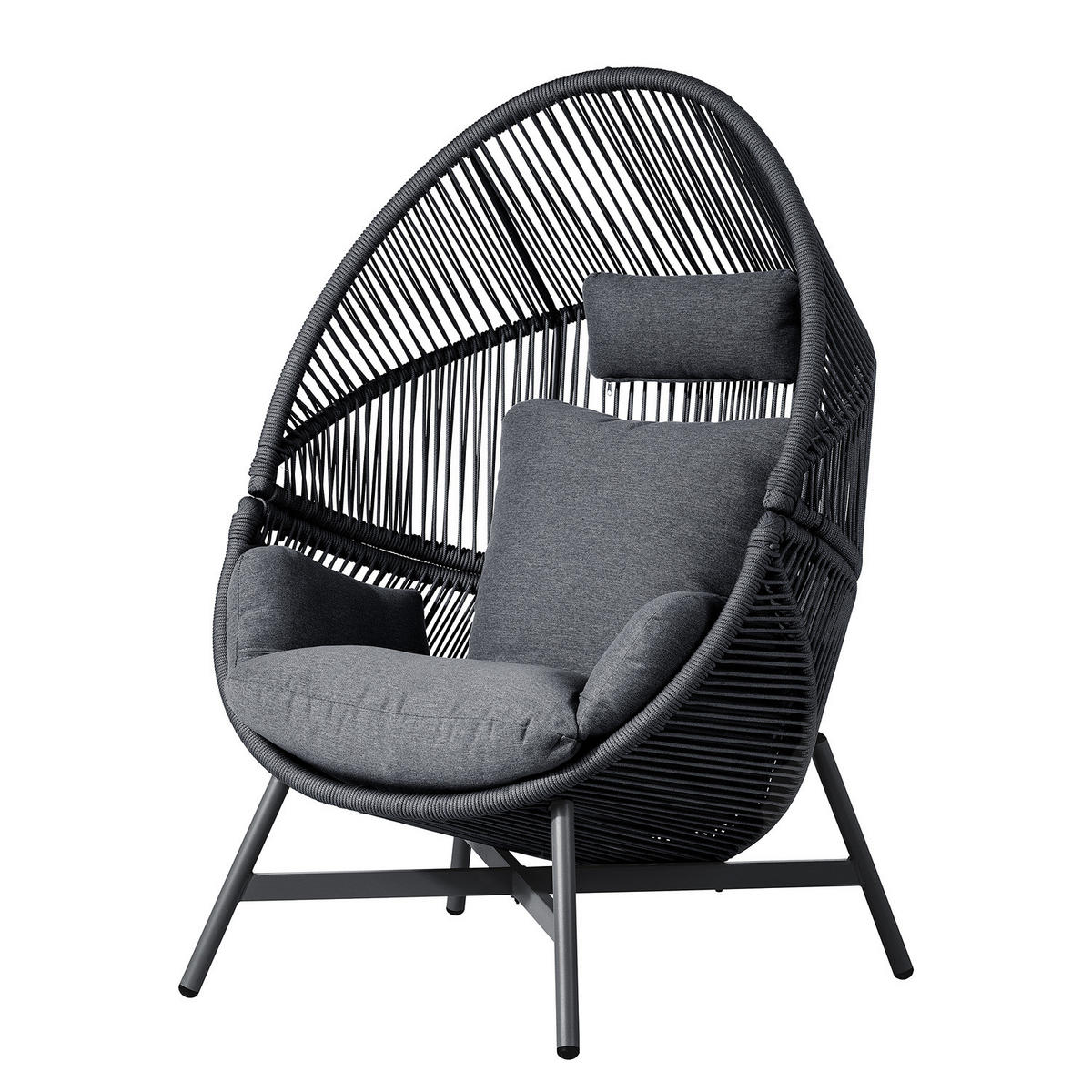 GARTENSESSEL - Eisen / Polyester - Schwarz, Textil/Metall (100/140/100cm) - home24