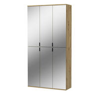 GARDEROBENSCHRANK Artisan Eiche 91 cm, Flurschrank 6-türig mit Spiegel - Chromfarben/Schwarz, Glas/Holzwerkstoff (91/193/34cm) - Inn.Furn