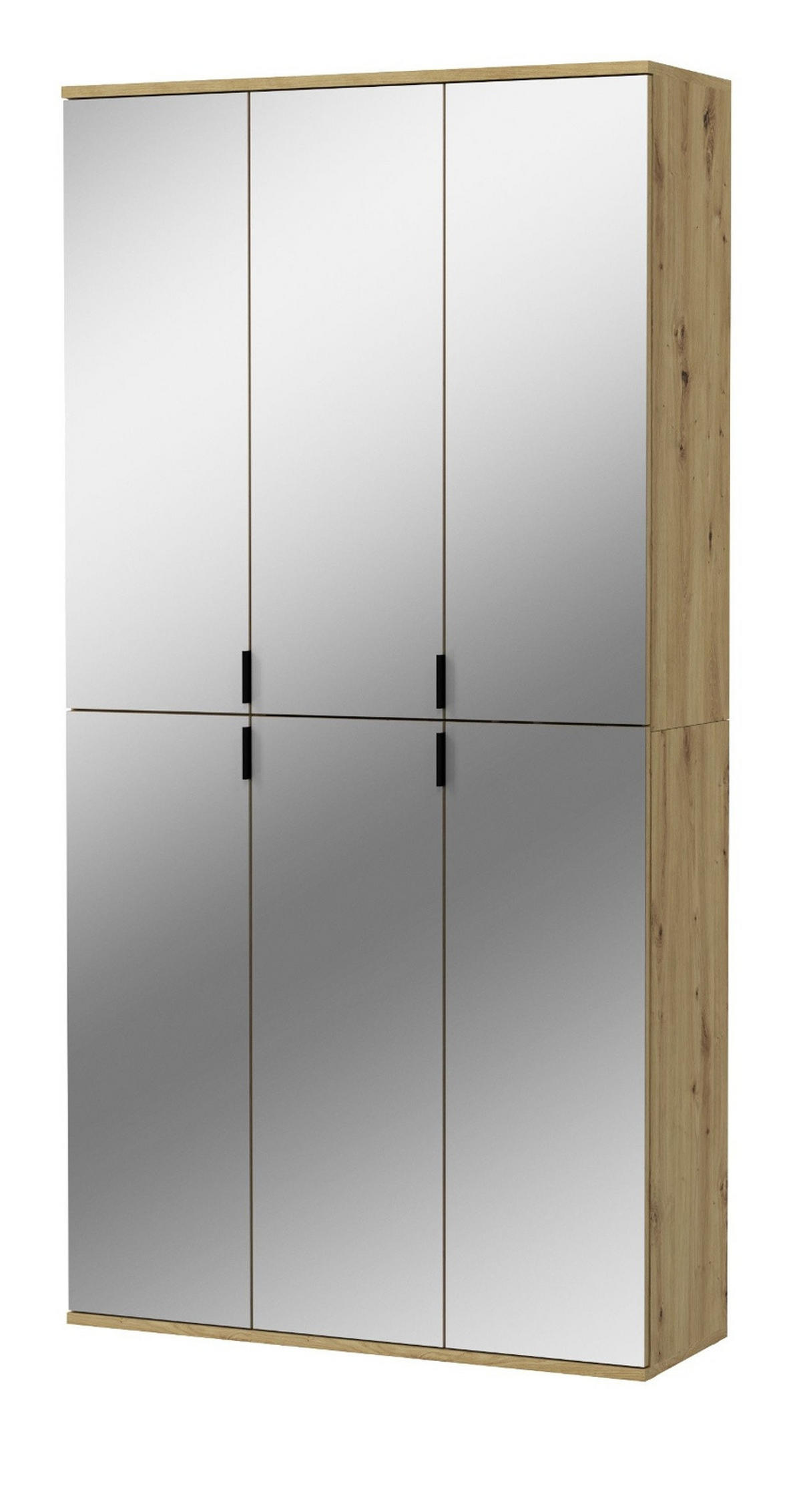 GARDEROBENSCHRANK Artisan Eiche 91 cm, Flurschrank 6-türig mit Spiegel - Chromfarben/Schwarz, Glas/Holzwerkstoff (91/193/34cm) - Inn.Furn
