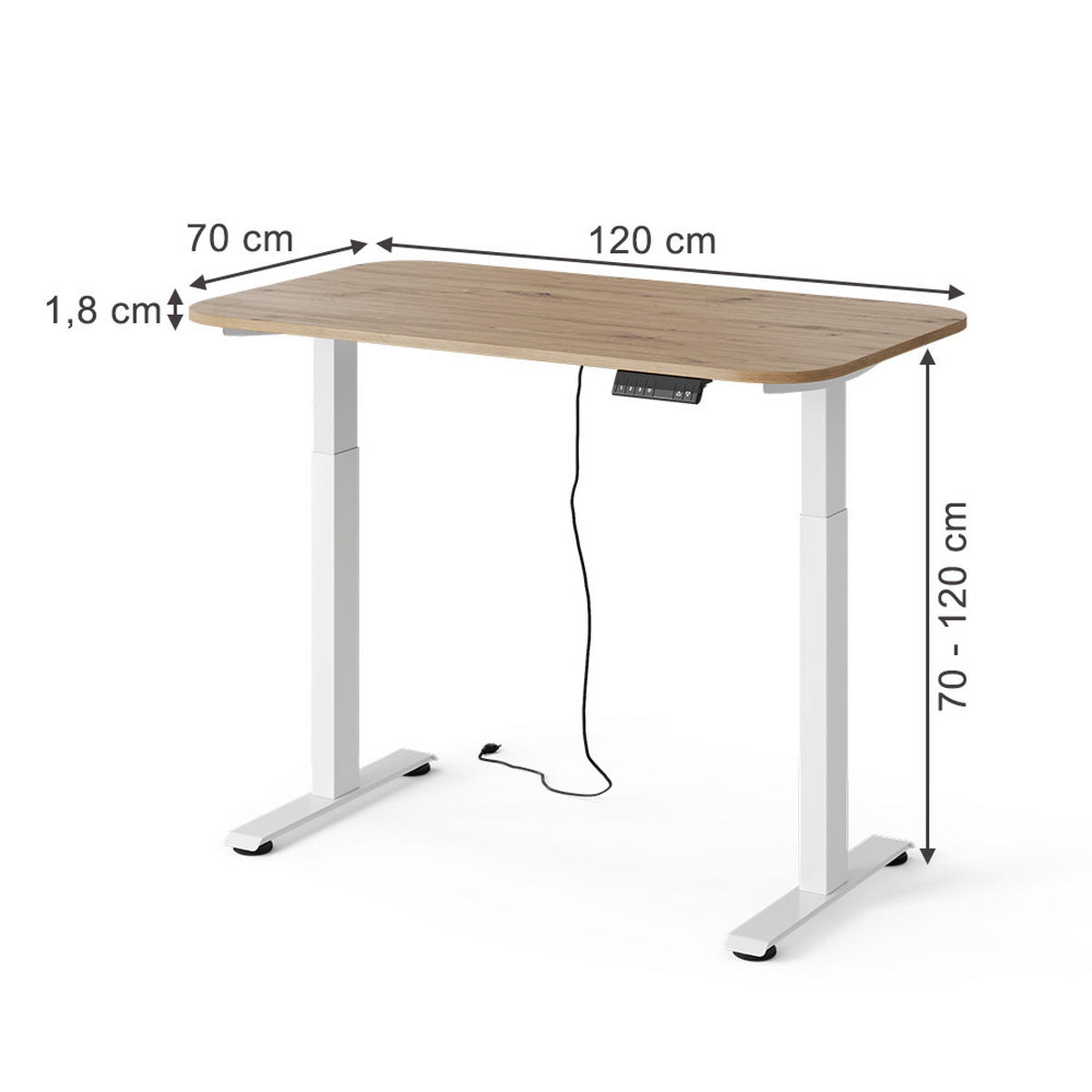 PSACÍ STŮL Elevate Bílá/Artisan - bílá, kompozitní dřevo (70/120/120cm) - Vicco