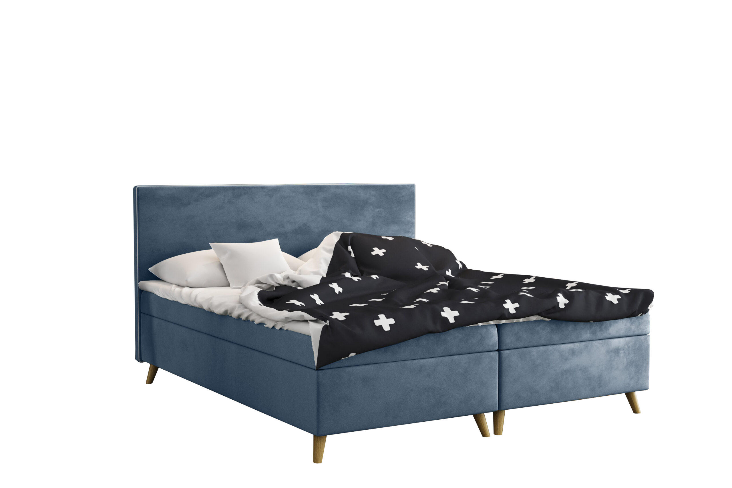 BOXBETT Mit Bettkasten Matratze + Topper BELLA Stoff Riviera Hellblau 180x200 cm H3-Bonell - Hellblau, Holz (180/200cm) - Kaiser Möbel