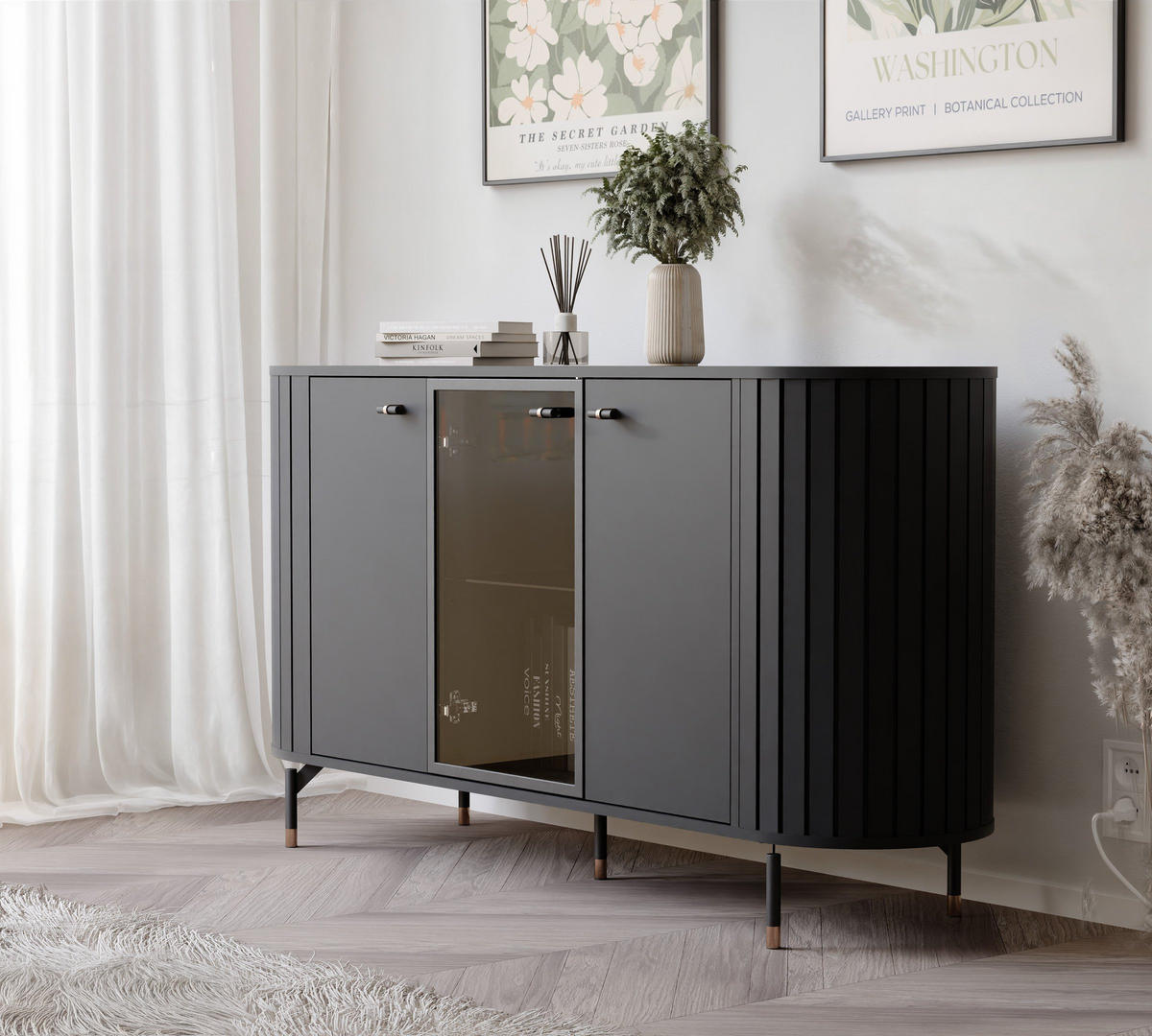 KOMMODE dreitürig, Schwarz mit LED-Beleuchtung - Schwarz, Holzwerkstoff (190/81/40cm) - Idohome