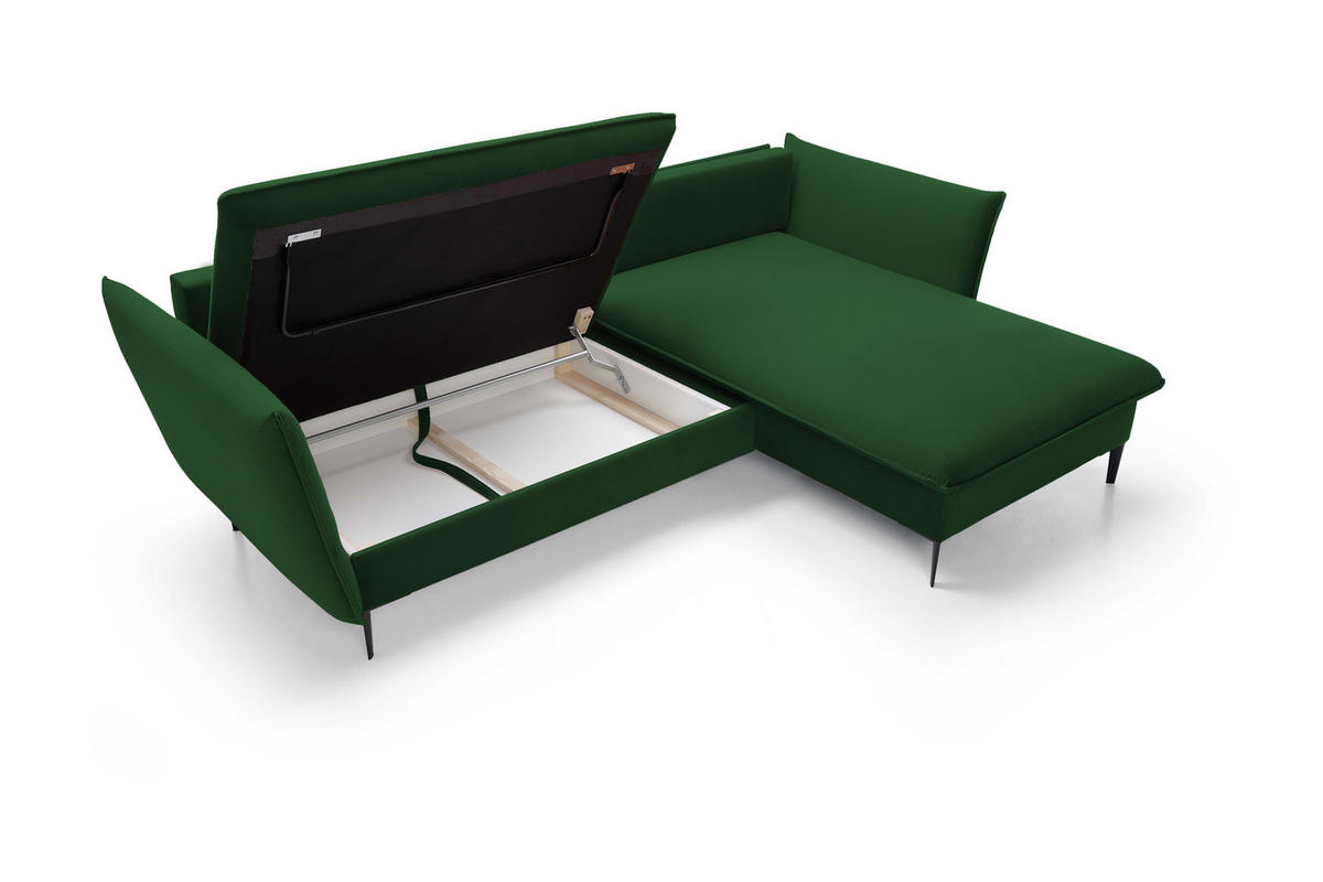 ECKSOFA GLOSS mit Schlaffunktion, Ottomane & goldenen Füßen – Samtsofa im GLOSSour-Stil mit Zierkissen, 258x167x91 cm, Rechte, BURGUND - Platinfarben, Holz/Textil (258/167cm) - DomoHome