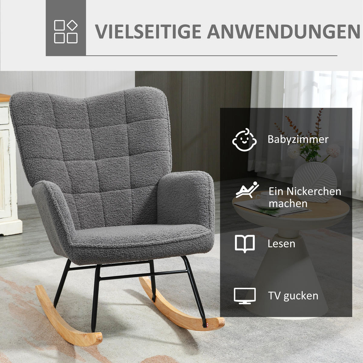SCHAUKELSTUHL Sessel Relaxsessel bis 120 kg, Polyester, Grau 92x71x101cm - Dunkelgrau, Kunststoff (98/101/71cm) - HOMCOM