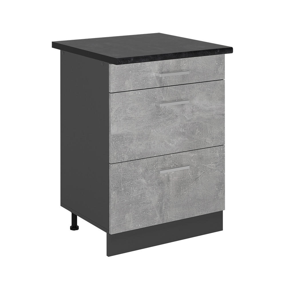 KÜCHENUNTERSCHRANK R-Line Beton 60 cm mit Schubladen, AP Anthrazit - Schieferfarben/Anthrazit, Holzwerkstoff (60/81.6/60cm) - Vicco