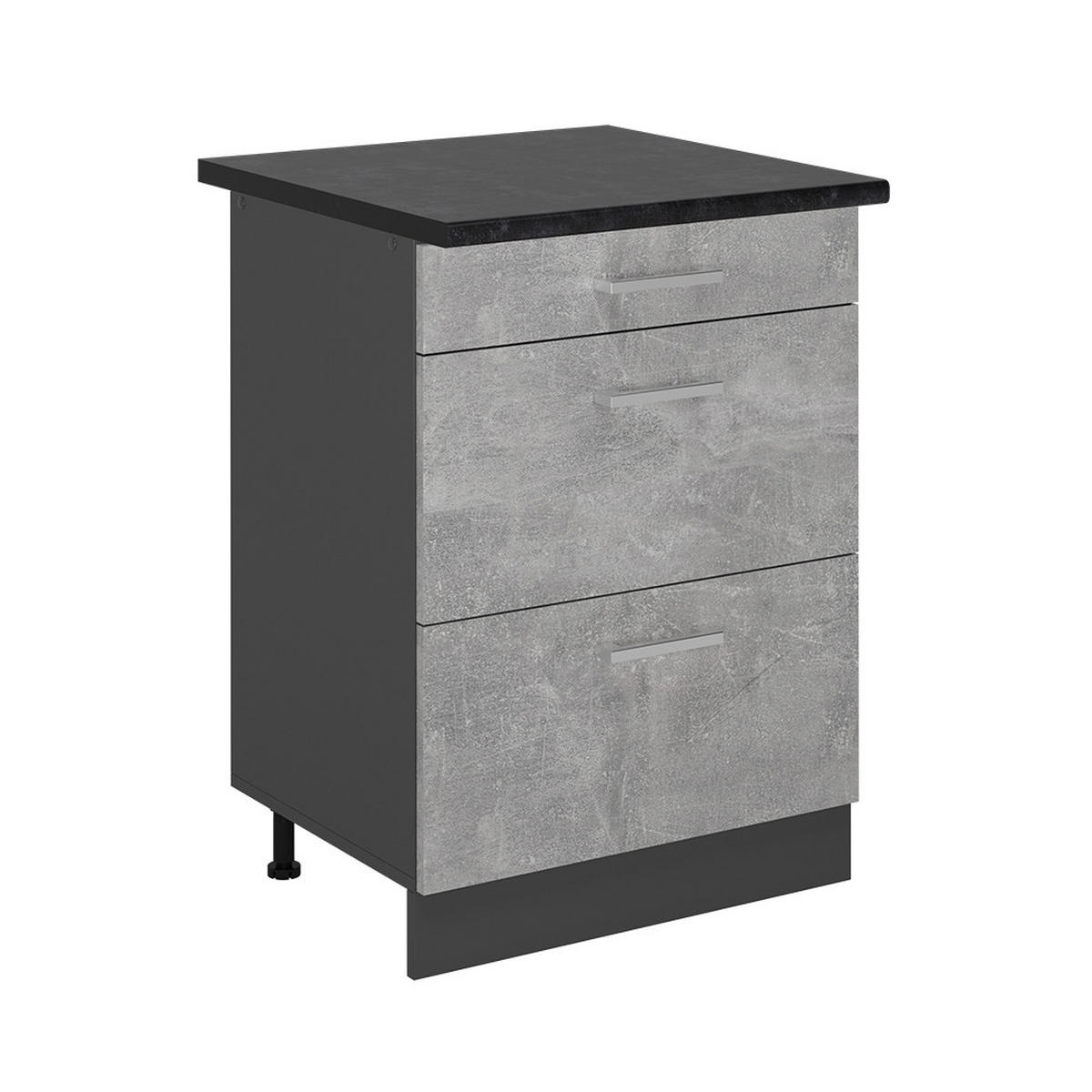 KÜCHENUNTERSCHRANK R-Line Beton 60 cm mit Schubladen, AP Anthrazit - Schieferfarben/Anthrazit, Holzwerkstoff (60/81.6/60cm) - Vicco