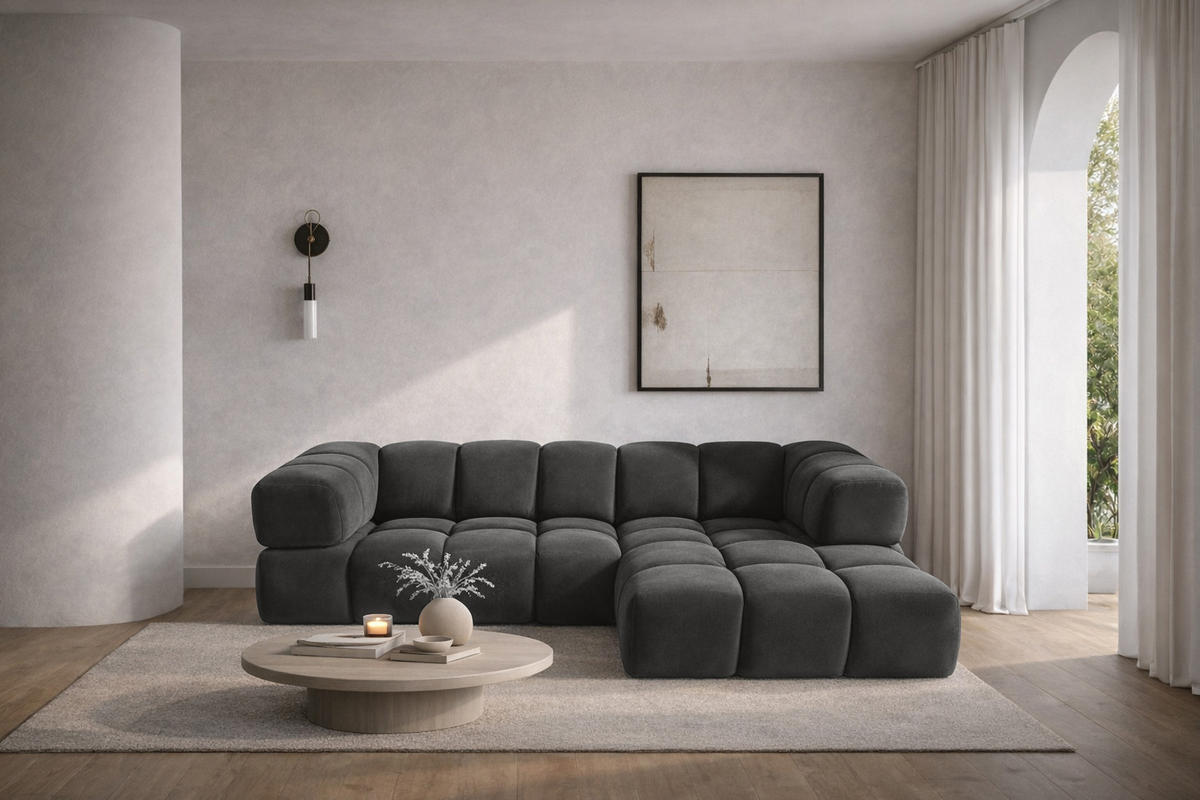 ECKSOFA L-Form Averro, stoff Bluvel, Schwarz, Rechts - Schwarz, Holz (280/150cm) - Kaiser Möbel